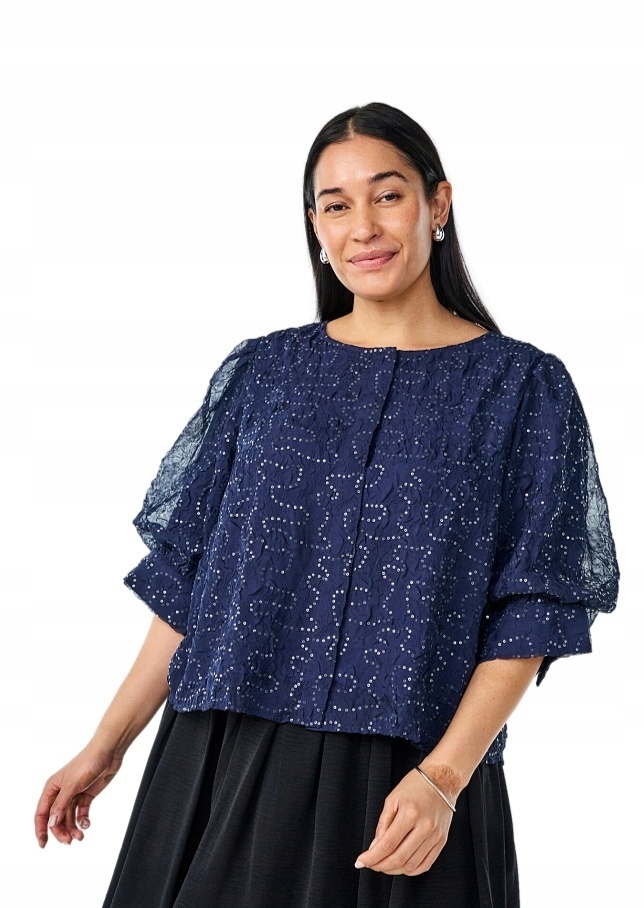 Tunika Zizzi Tmavě Modrá Párty Košilová Halenka Flitry 081A 44