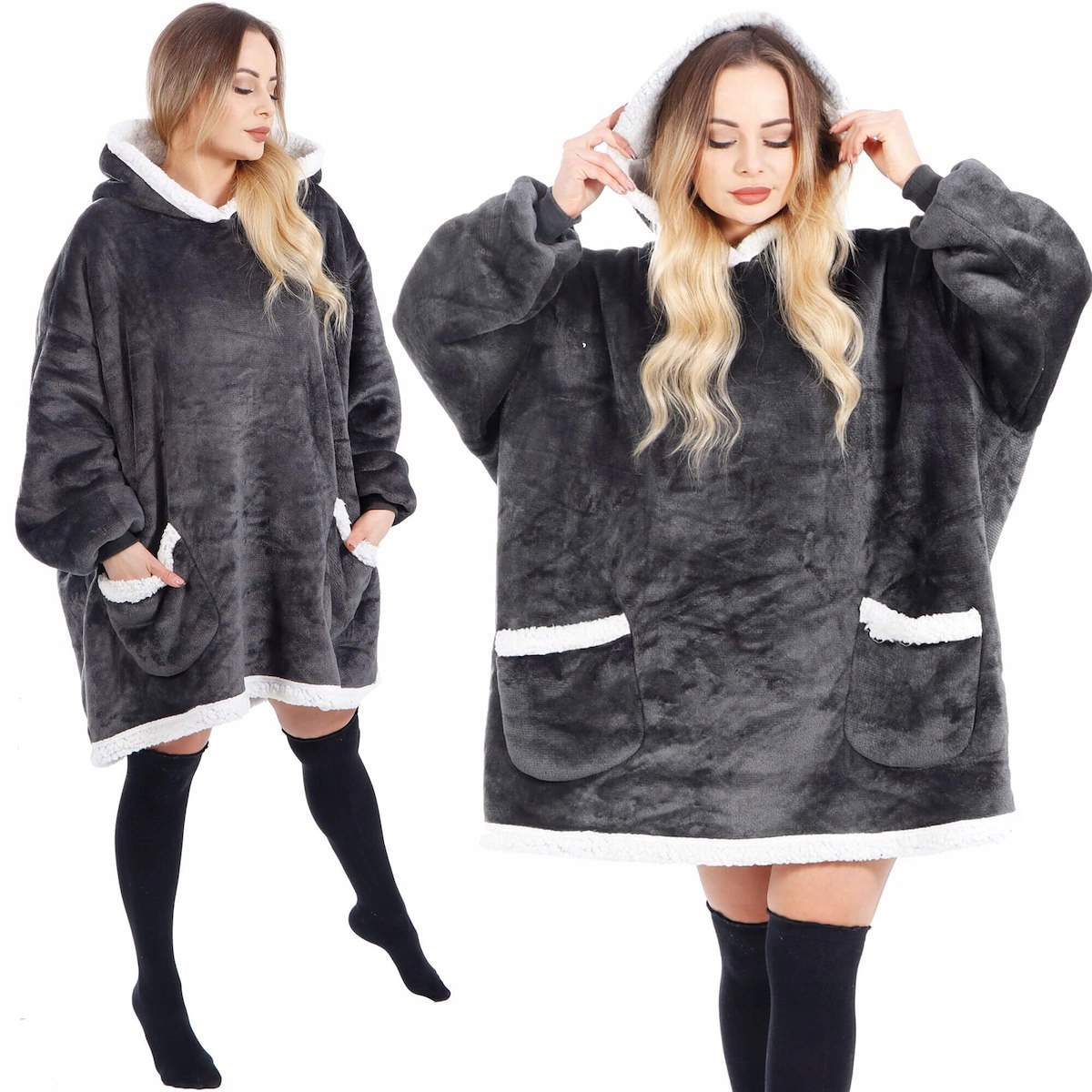 

Koc Bluza Oversize Gruba Kocobluza 2w1 Futrzak