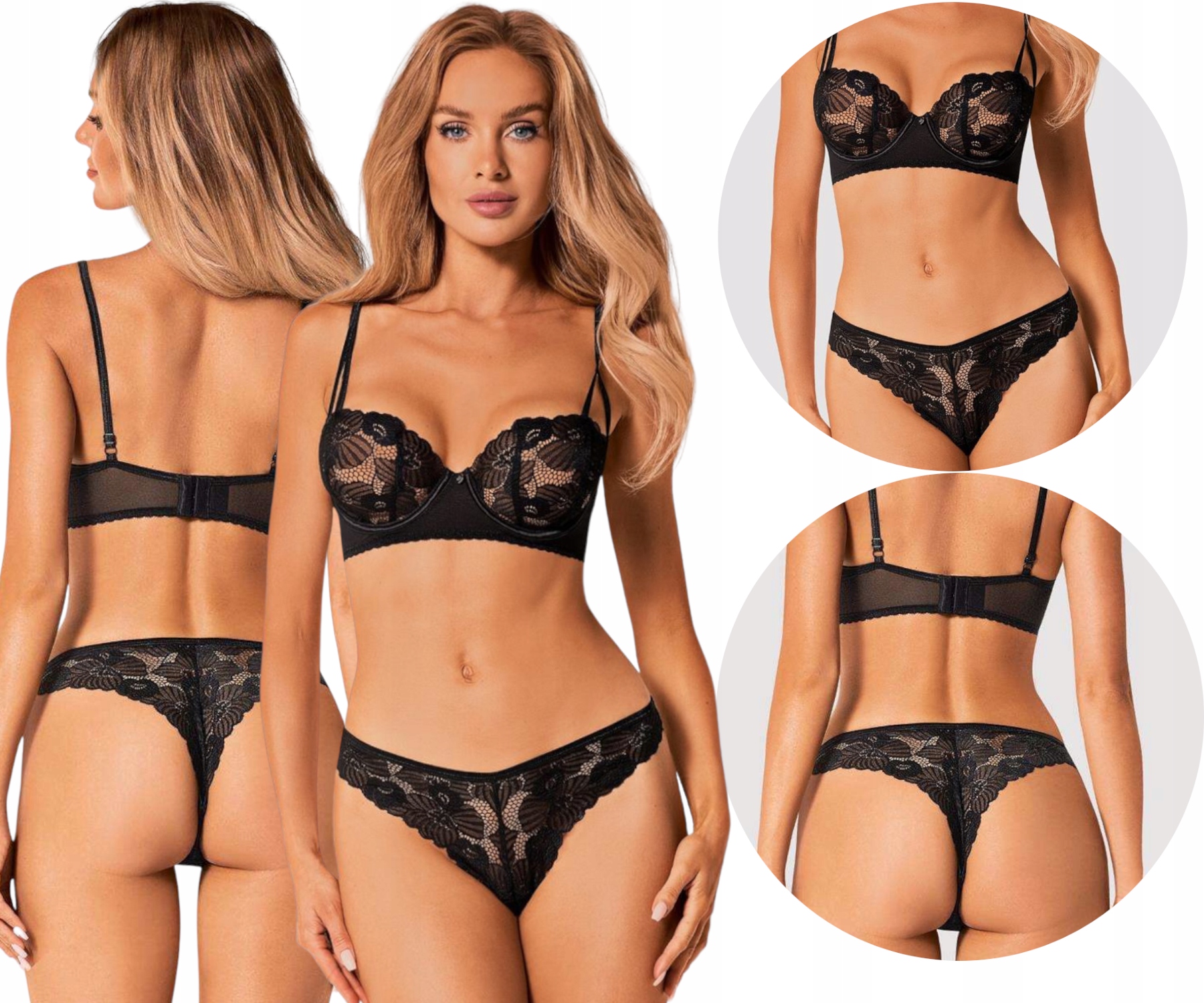 

Stanik miękki stringi z koronką *M/L* czarny