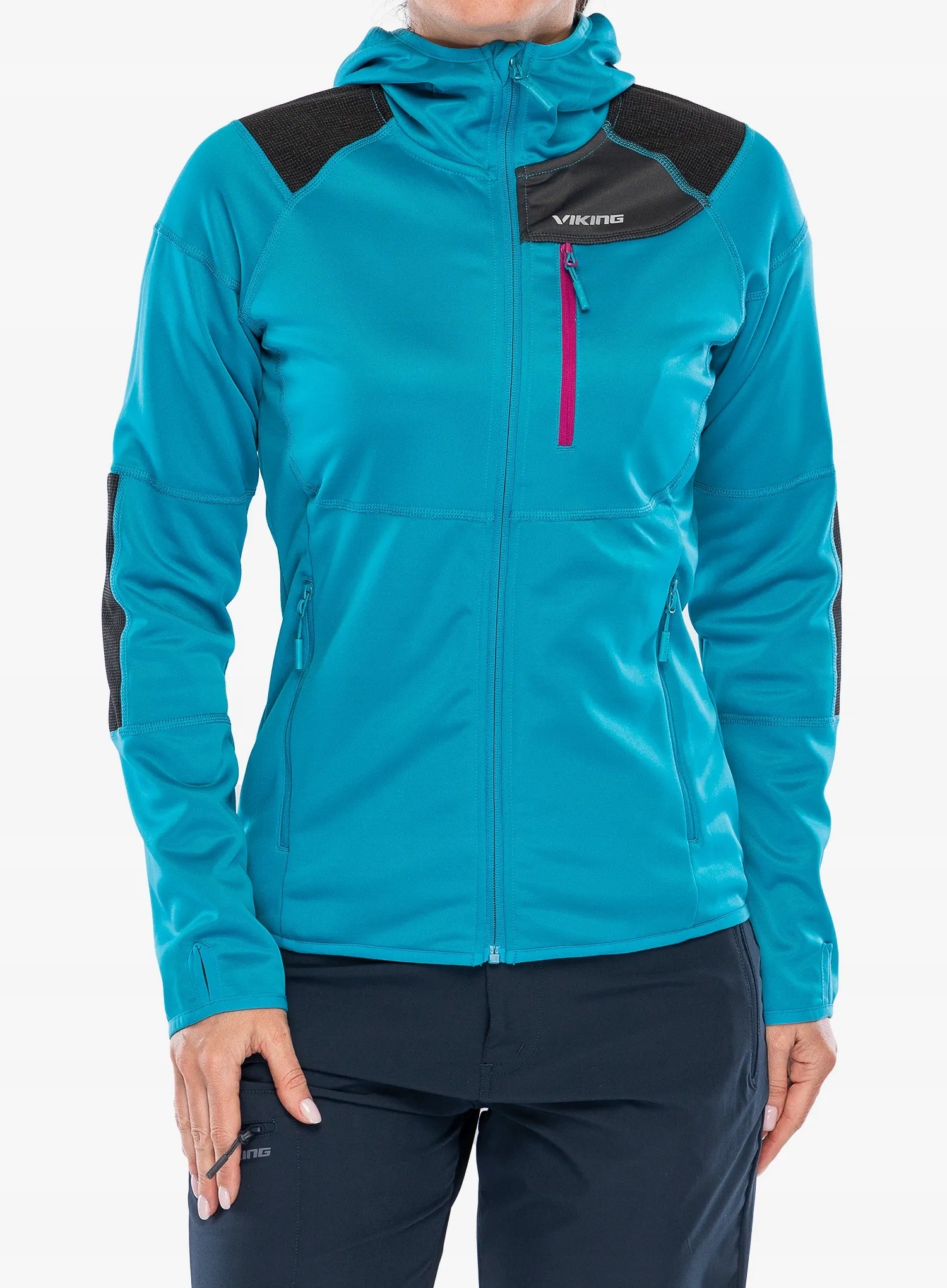 Dámská mikina Rozepínací mikina kapucí Viking Yosemite tyrkysová/fuchsiová velikost S