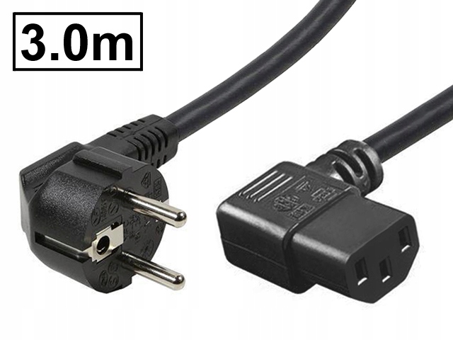 

Kabel zasilający 230V SCHUKO-C13 kątowy 3m