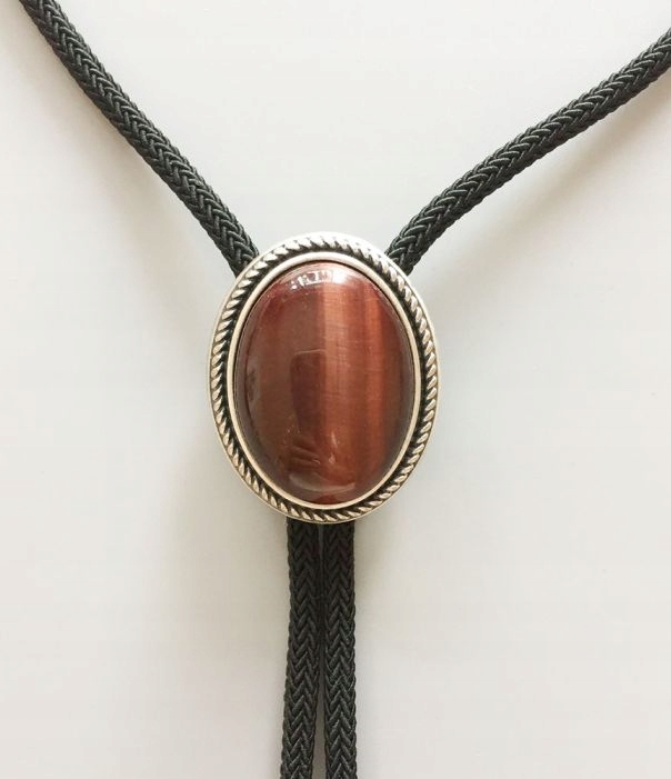 Bolo kravata western stříbro Červené Oko Tygra syntetická pletenina