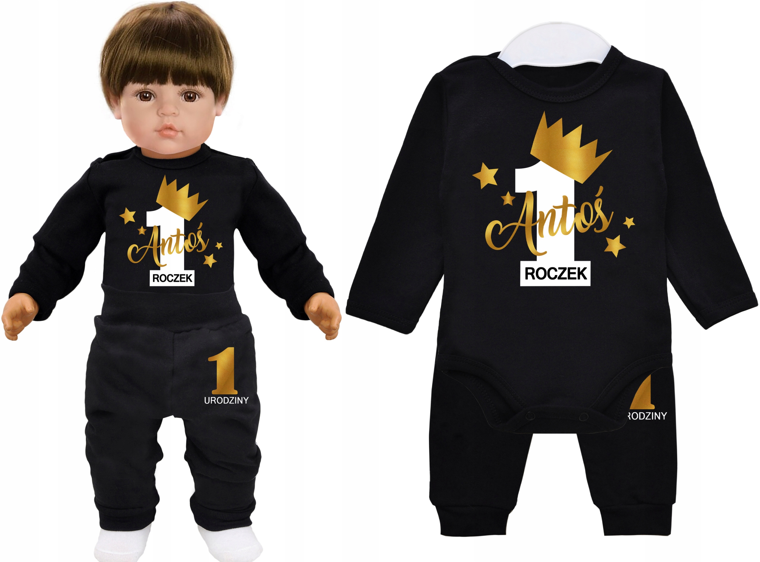 

Komplet Body Spodnie Urodziny Roczek Rok Imię r 80
