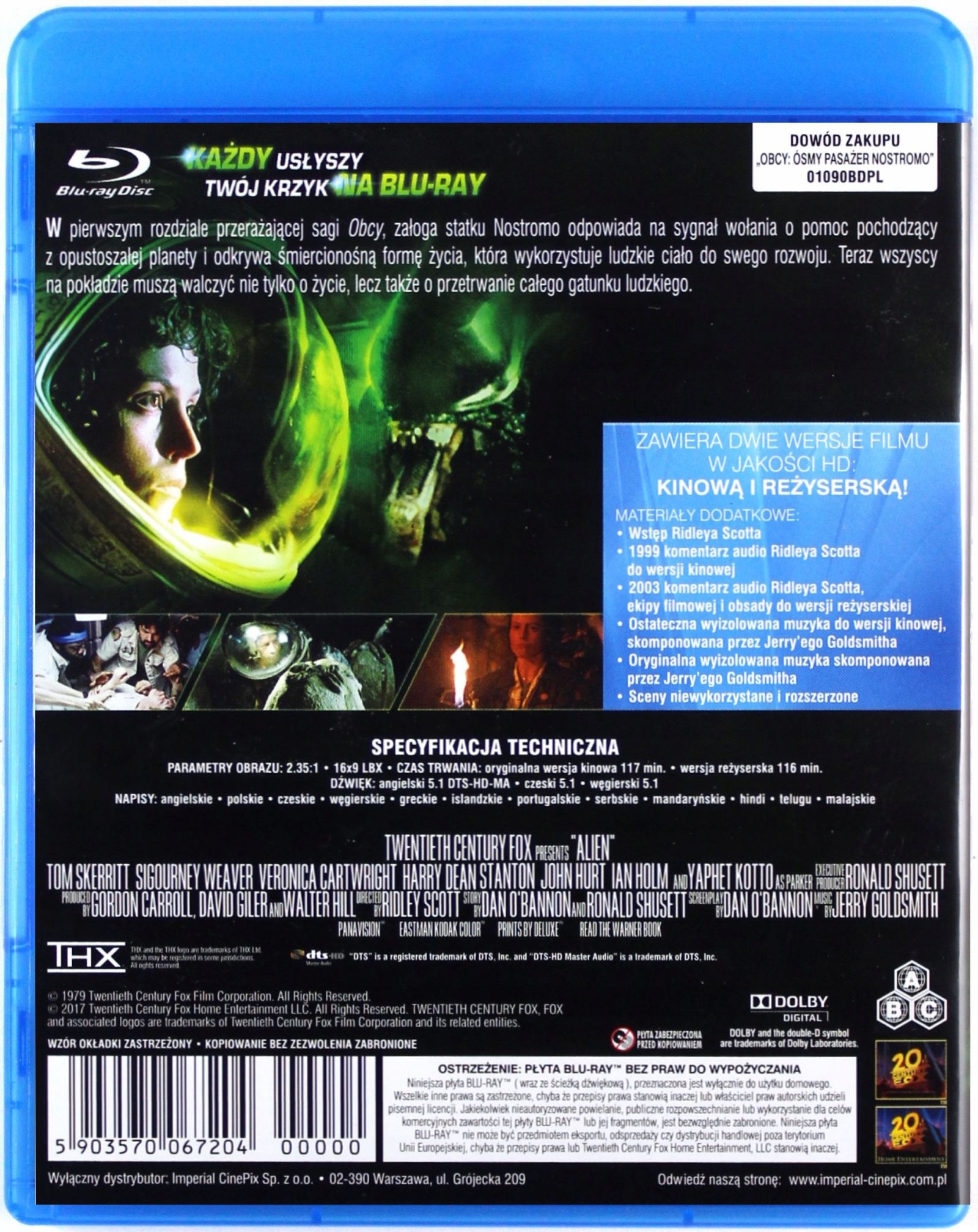 OBCY. 8 PASAŻER NOSTROMO (BLU-RAY) Stan opakowania oryginalne