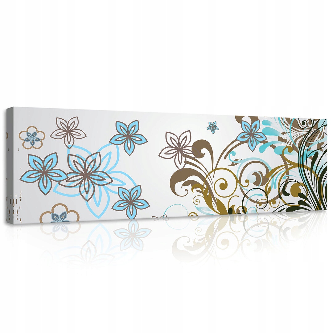 Obraz 145x45 Květiny abstrakce panorama moderní modrý krémový vzor