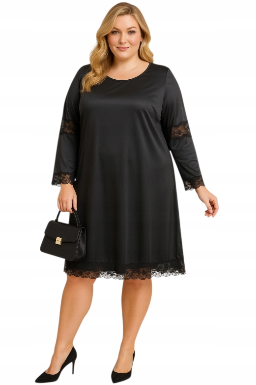 Czarna sukienka 52 54 z koronkowymi wstawkami i wizytowa 001