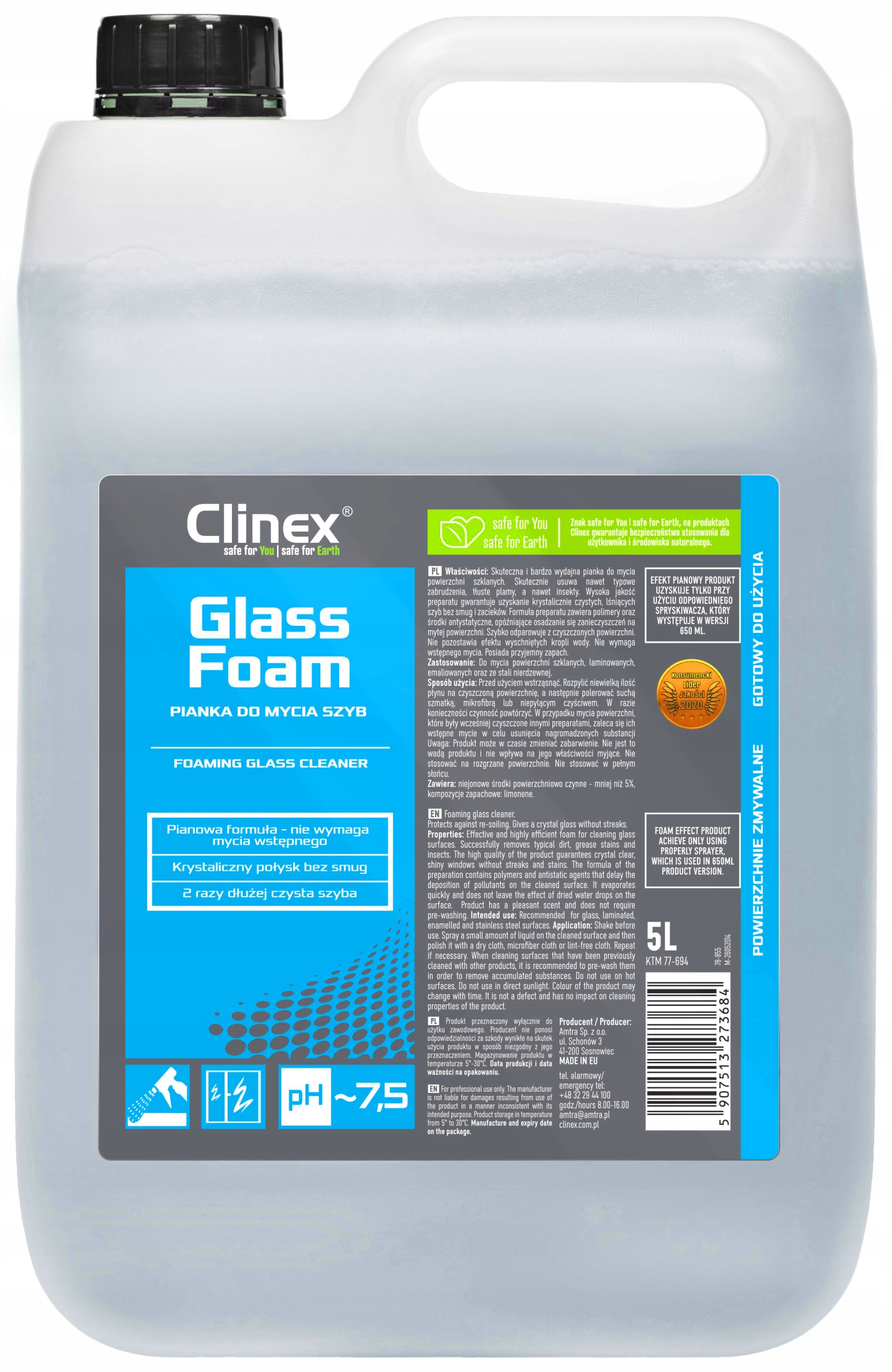 

Clinex Glass Foam Pianka Do Mycia Szyb 5L