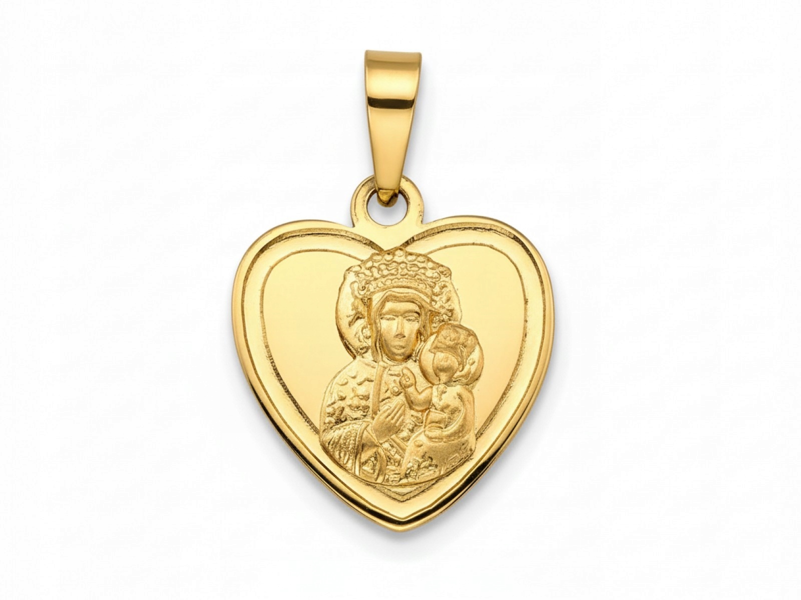 Přívěsek zlatý medailonek 585 s Pannou Marií Čenstochovskou 0.85g Srdíčko 14KT