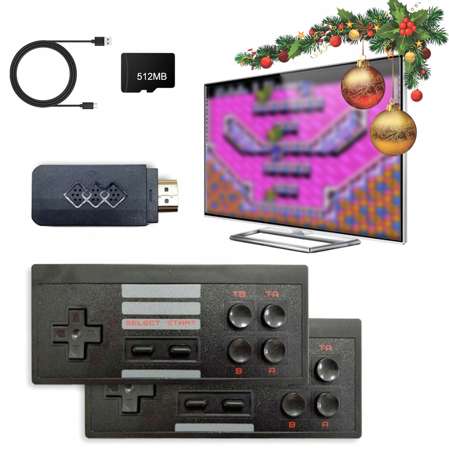 Konsola Retro Gra Telewizyjna Tv 848 Gier 2 Bezprzewodowe Pady Hdmi Dongle