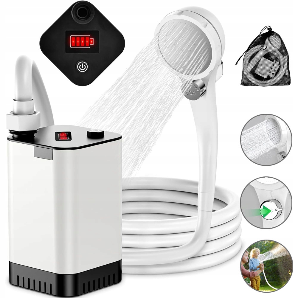 Prysznic Turystyczny Bezprzewodowy Kempingowy 5200mah Z Pompą+ Wskaźnik Led