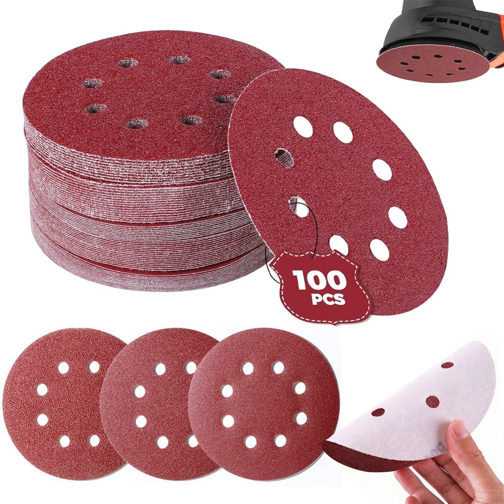 Krążek Ścierny Na Rzep 125mm 8 Otworów Do Drewna Metalu I Plastiku, 100 Szt