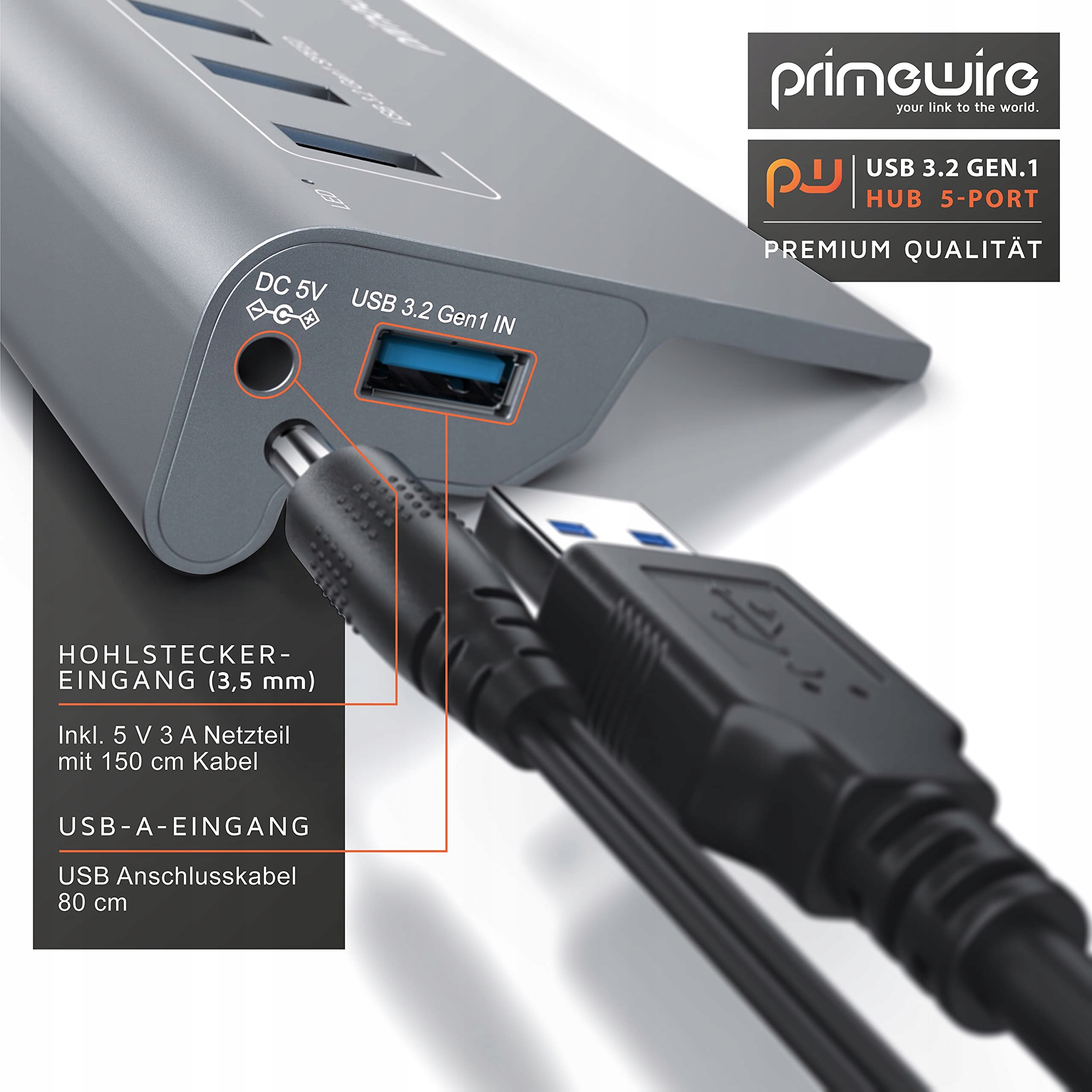 CSL 5 Portowy Hub USB 32 Aktywny Zasilacz Kabel USB MacBook Laptop — miniatura 4