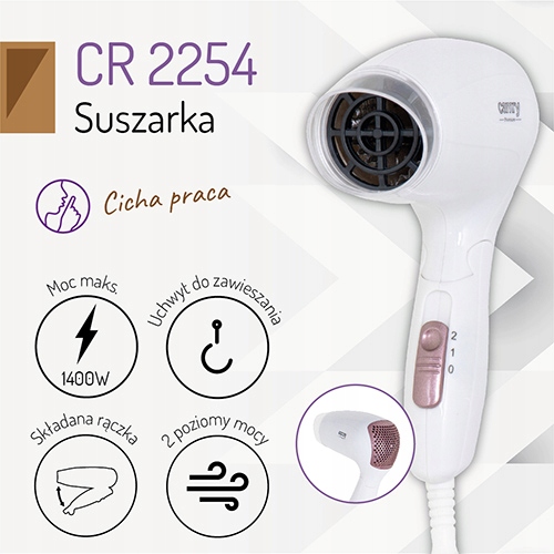 Suszarka Camry CR 2254 1200W 2 Poziomy Mocy Koncentrator