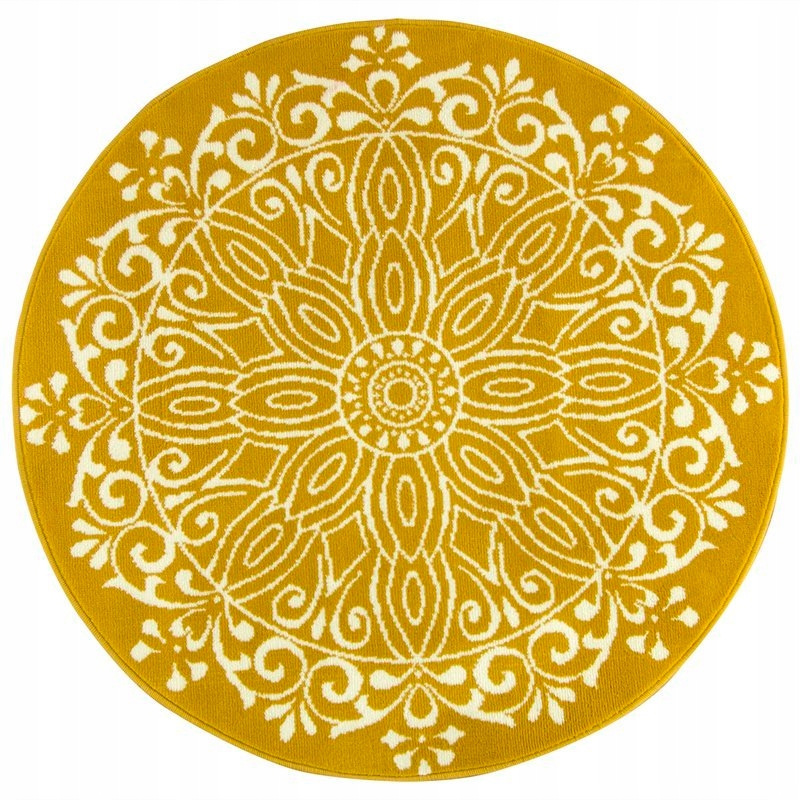 

śr. 200 cm Musztardowy Okrągły Dywan Luna Rozeta