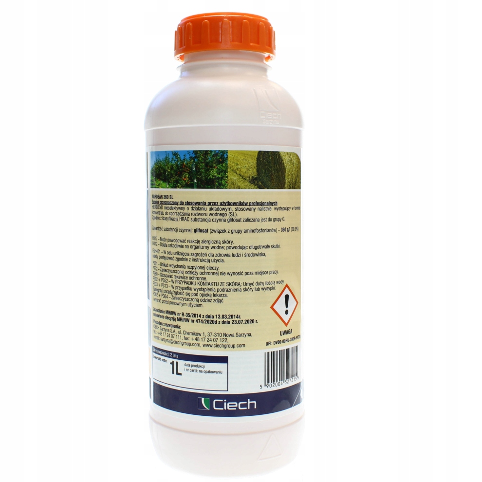 AGROSAR 360 SL 1L OPRYSK ŚRODEK Z GLIFOSAT NISZCZY WSZYSTKIE CHWASTY PERZ Producent Ciech