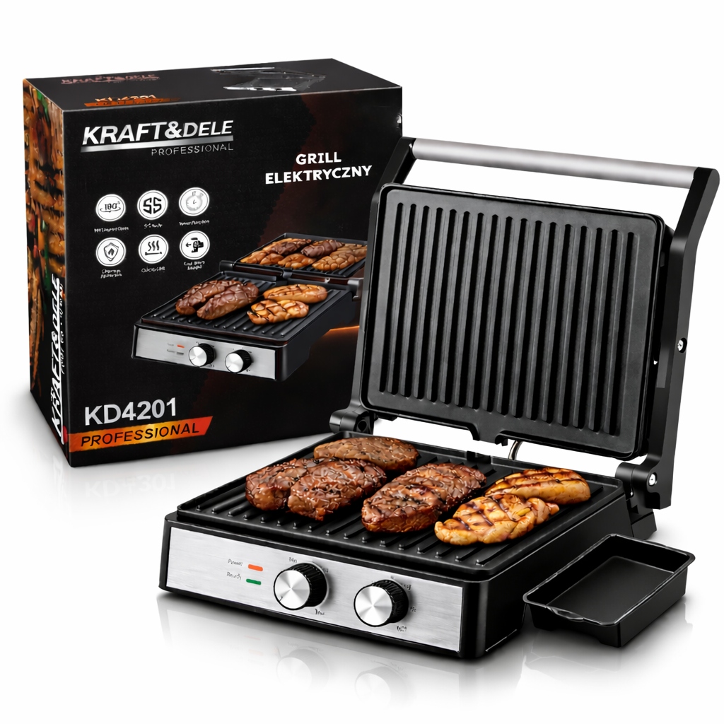 Elektrický Gril 2400W KD4201 Kontaktní Opékač 180° Silný Tácek