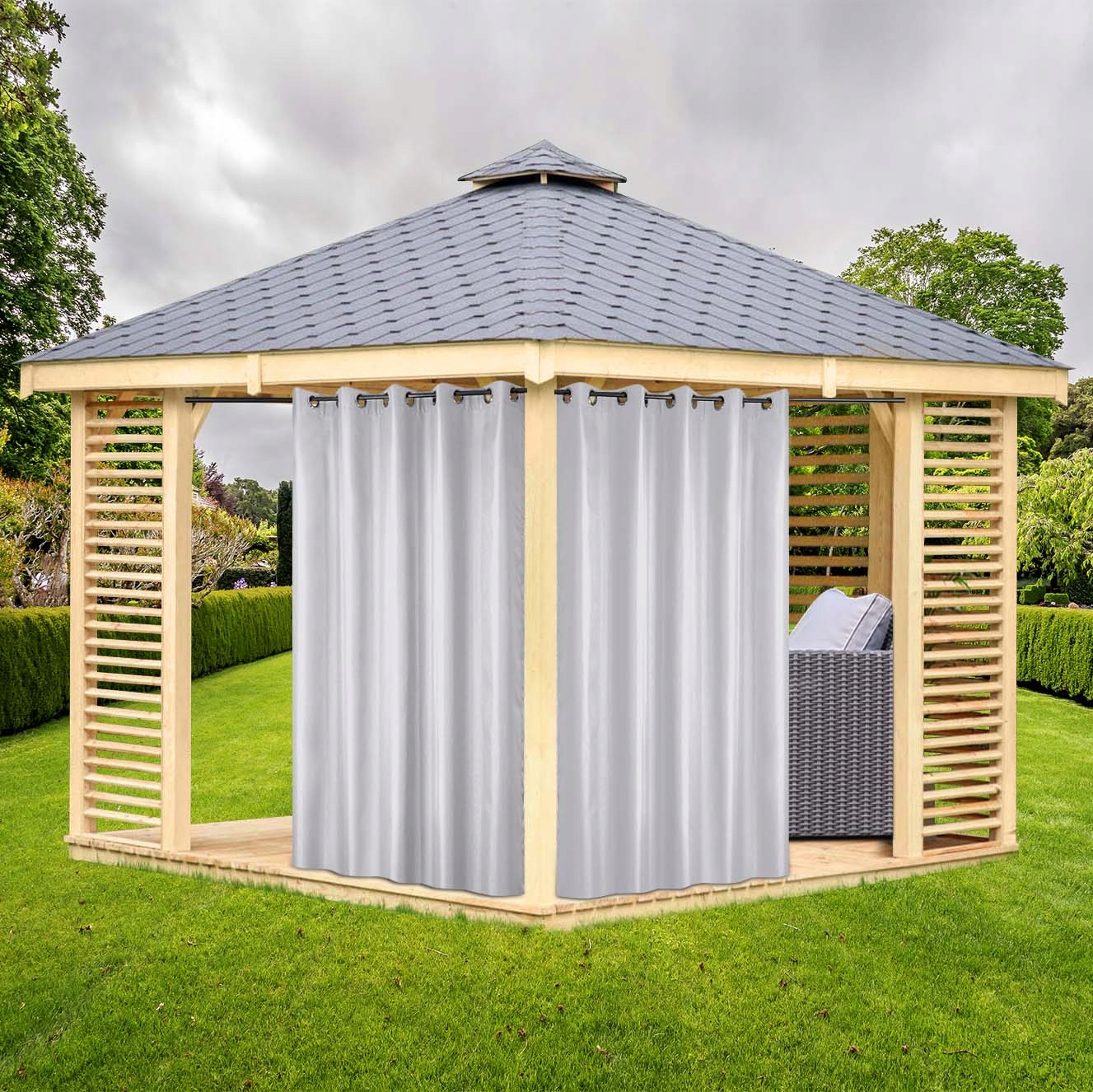 Zasłony Ogrodowe WODOODPORNE SREBNA 200x155 Zasłona do Altany Pergoli Taras Typ inny