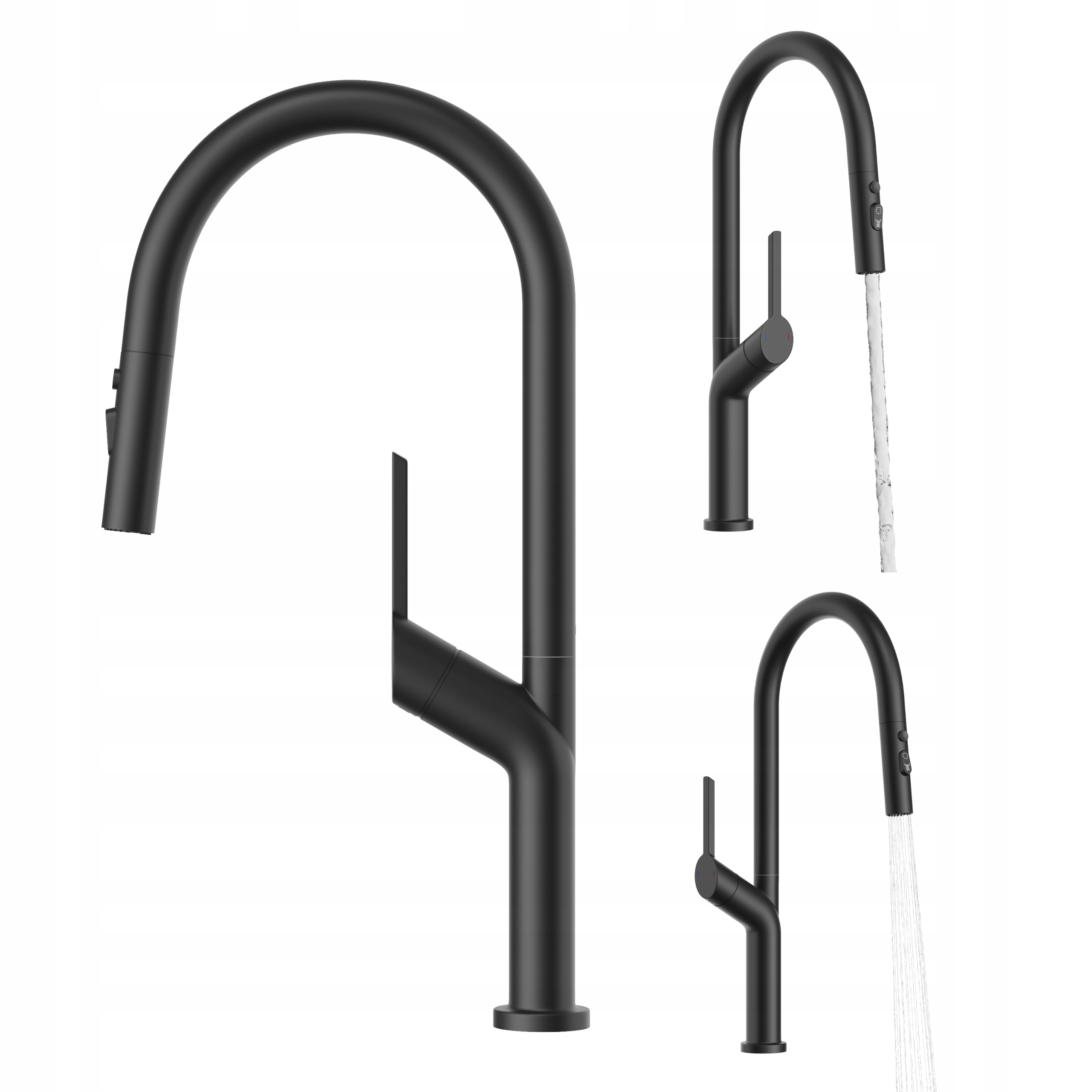 Kuchynská batéria s výsuvným výtokom, stojankový kuchynský kohútik Nokka, čierna