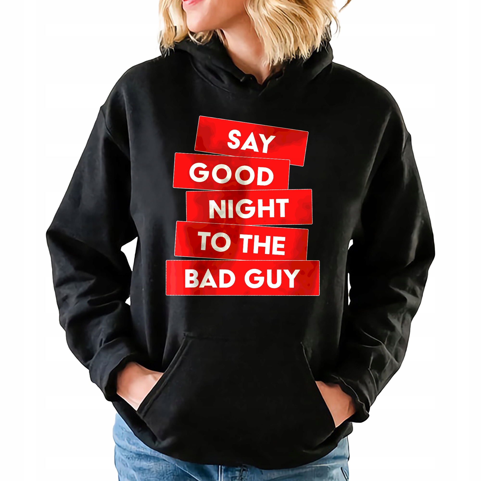 Mikina S Kapucí Černá Say Good Night To The Bad Guy Vzory Vel M