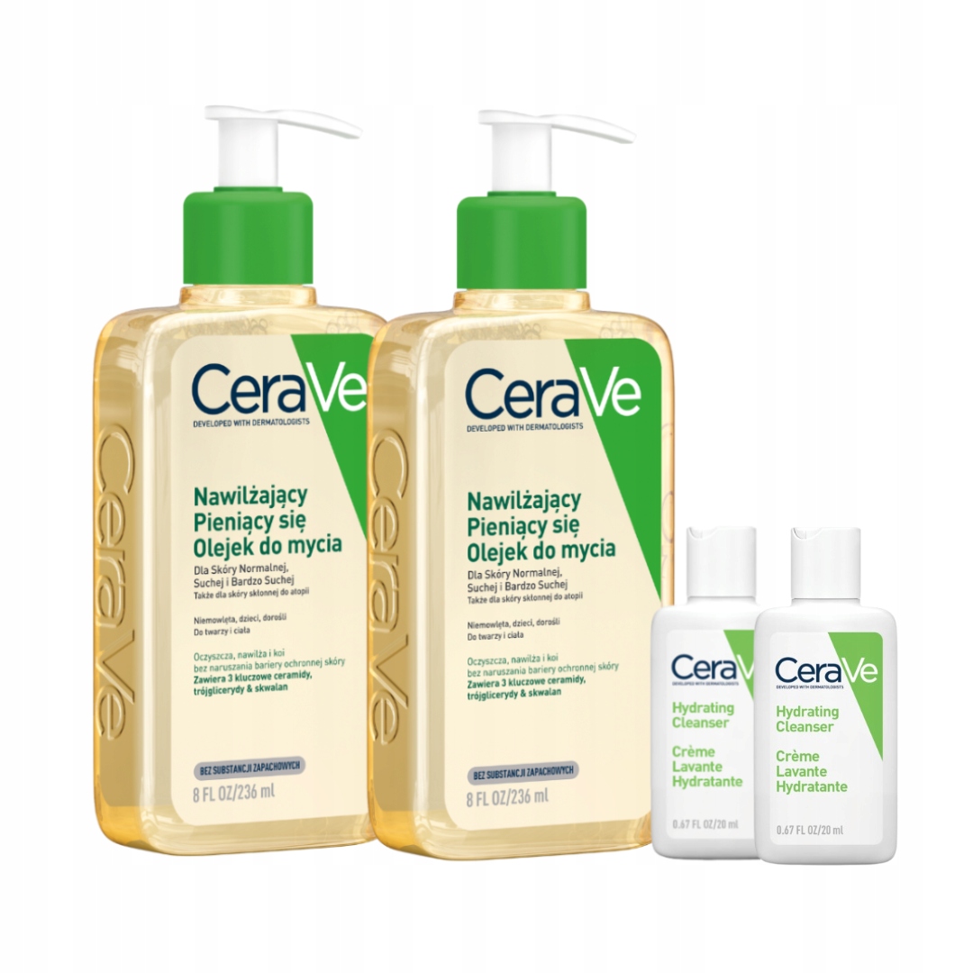CeraVe Olejek Nawilżający Pieniący Się Do Mycia Twarzy i Ciała 236ml x2