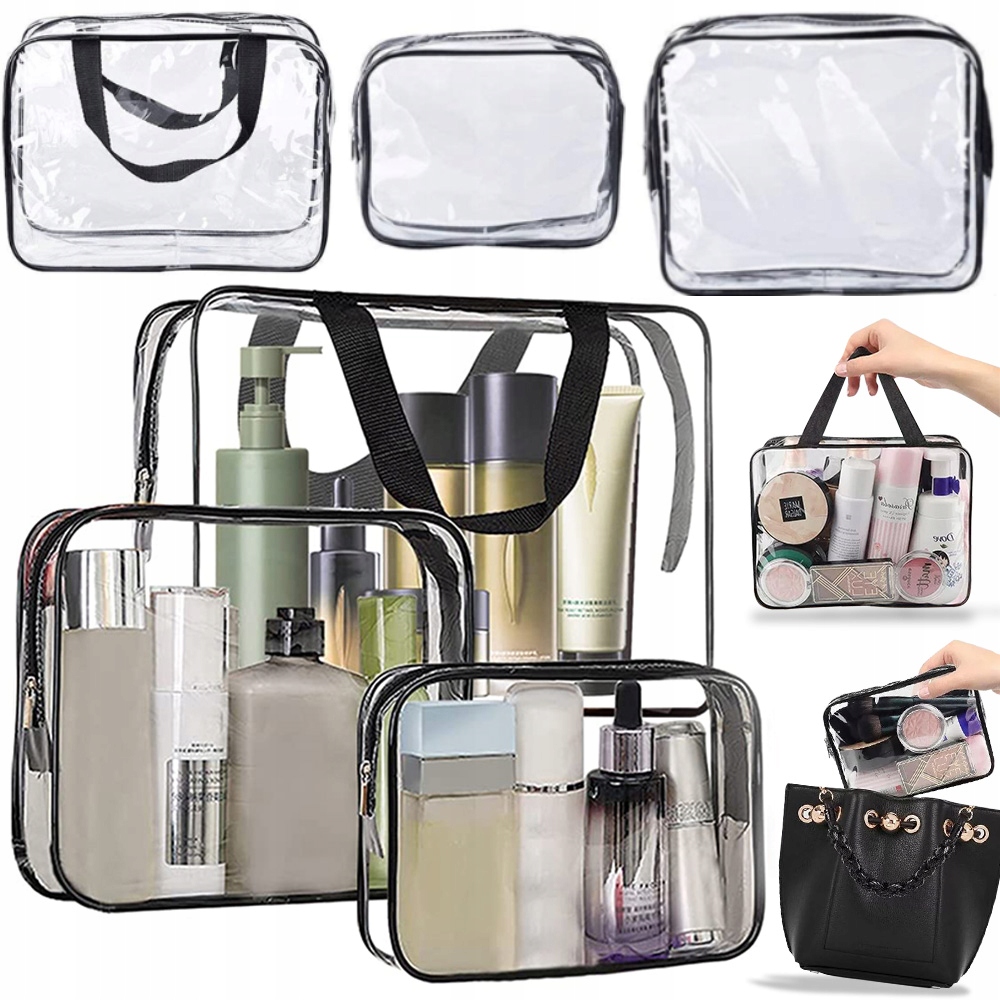 3w1 KOSMETYCZKA PRZEZROCZYSTA TRANSPARENTNA PODRÓŻNA ORGANIZER DO SAMOLOTU