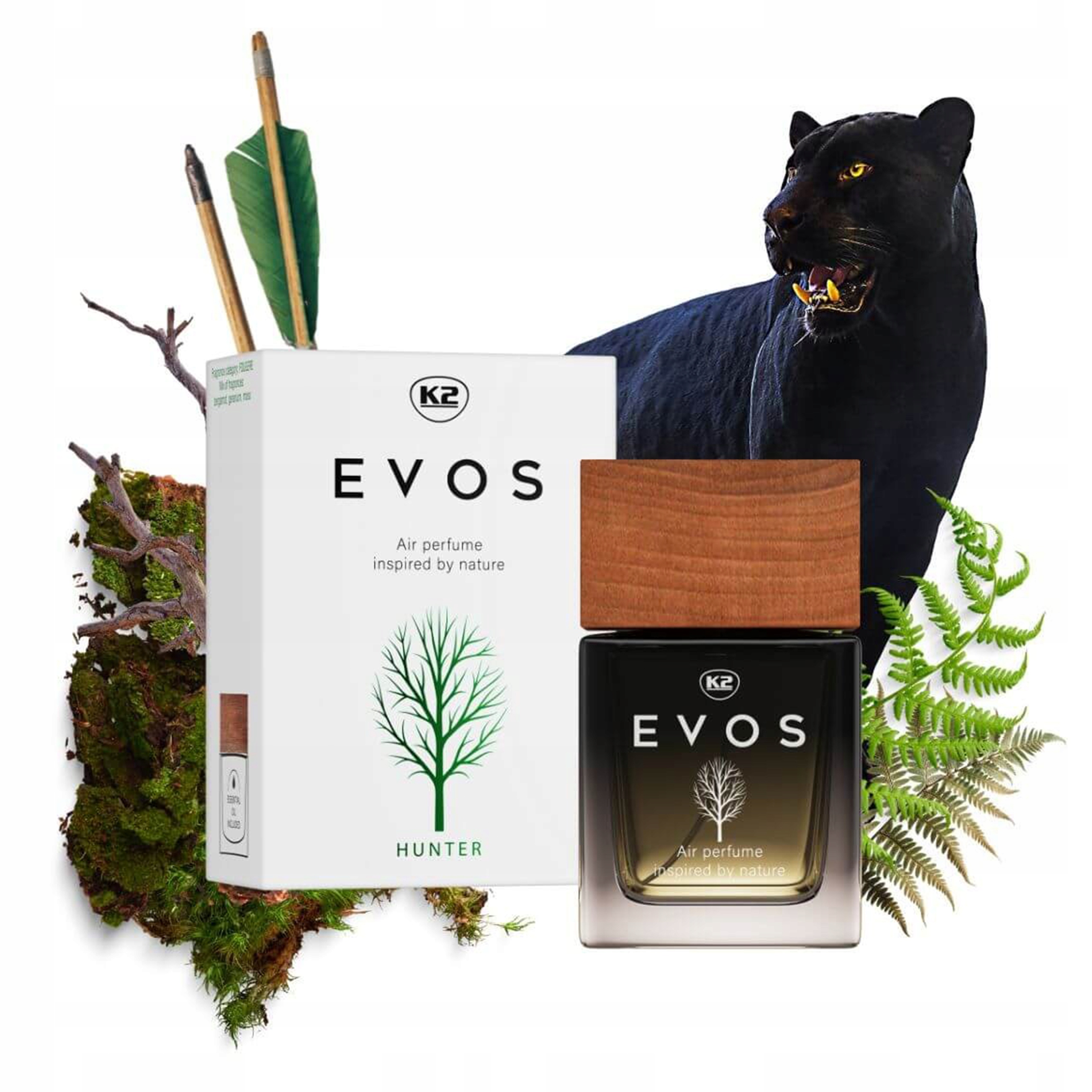K2 EVOS HUNTER ZESTAW PERFUMY 50ml + ZAWIESZKA ZAPACHOWA DREWNIANA ZAPACH Stan opakowania oryginalne