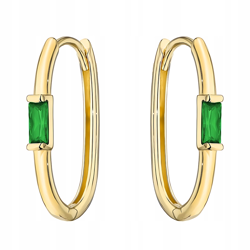 Zlaté Dámské Náušnice s Anglickým Zapínáním ryzost 585 Oválné Zelené Zirkony 14k
