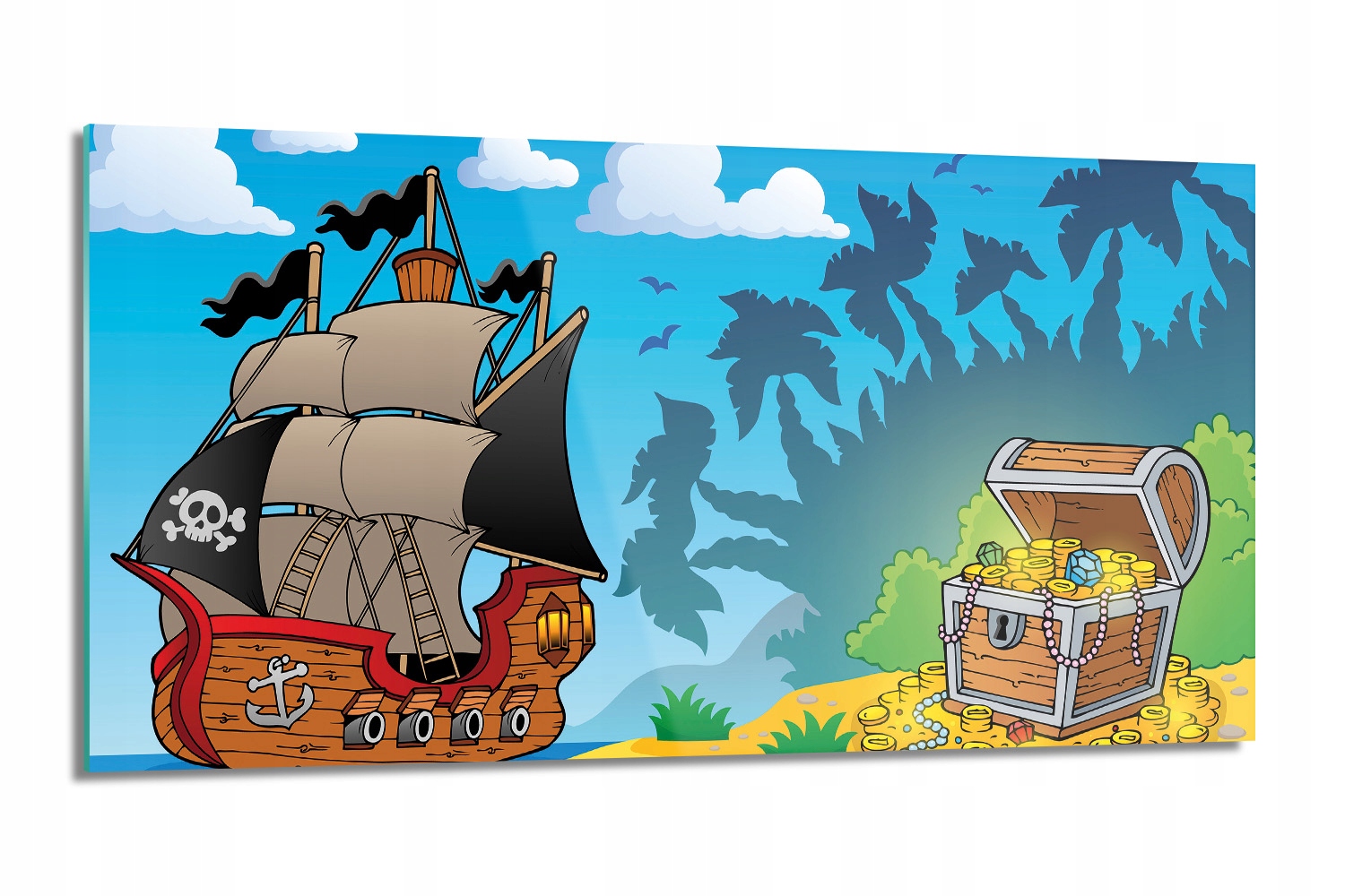 Skleněný panel do kuchyně Pirát loď poklad 100x50