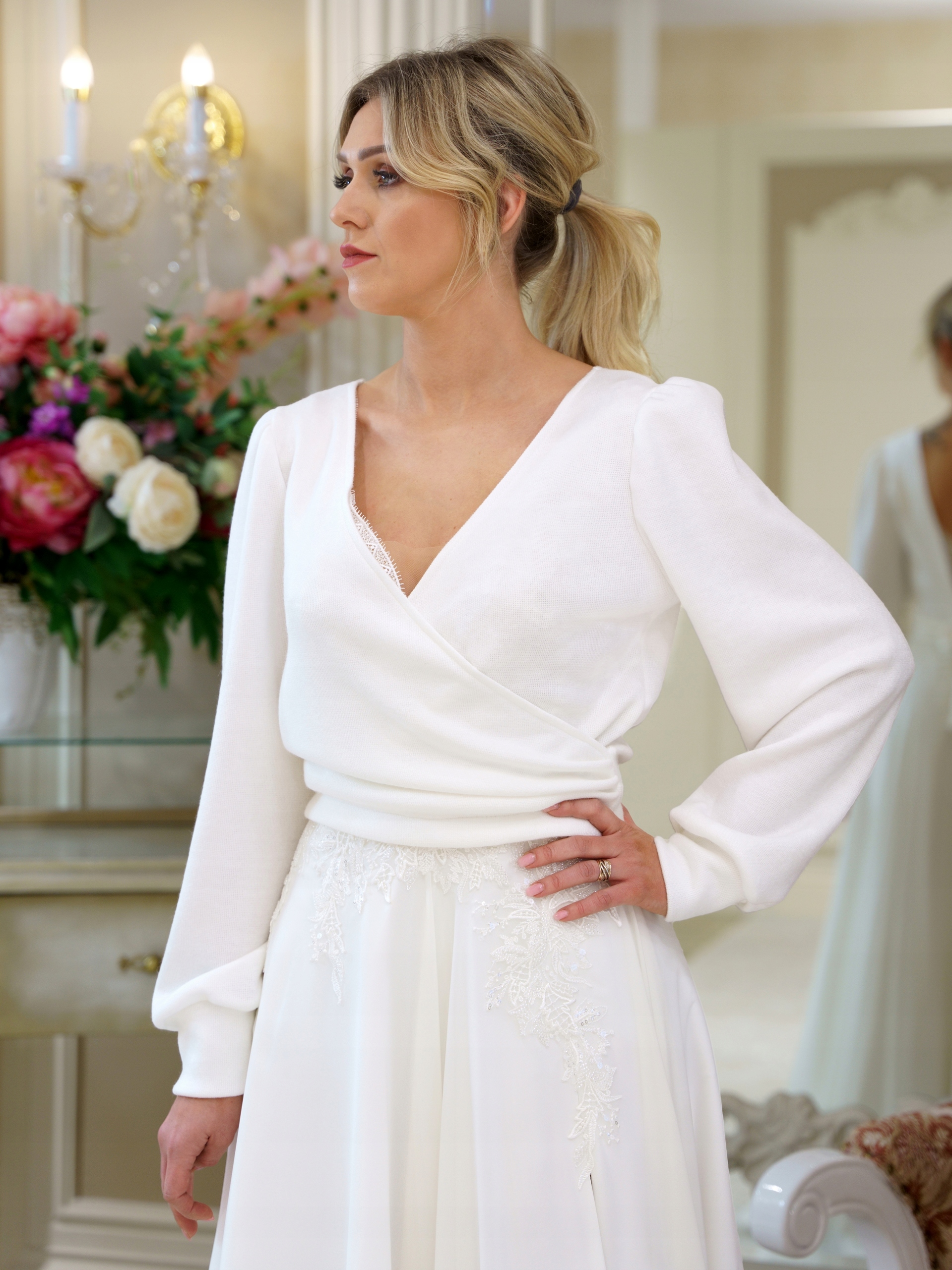 Sweterek bolerko ślubne sułtanka ecru rozmiar 36 Model sułtanka