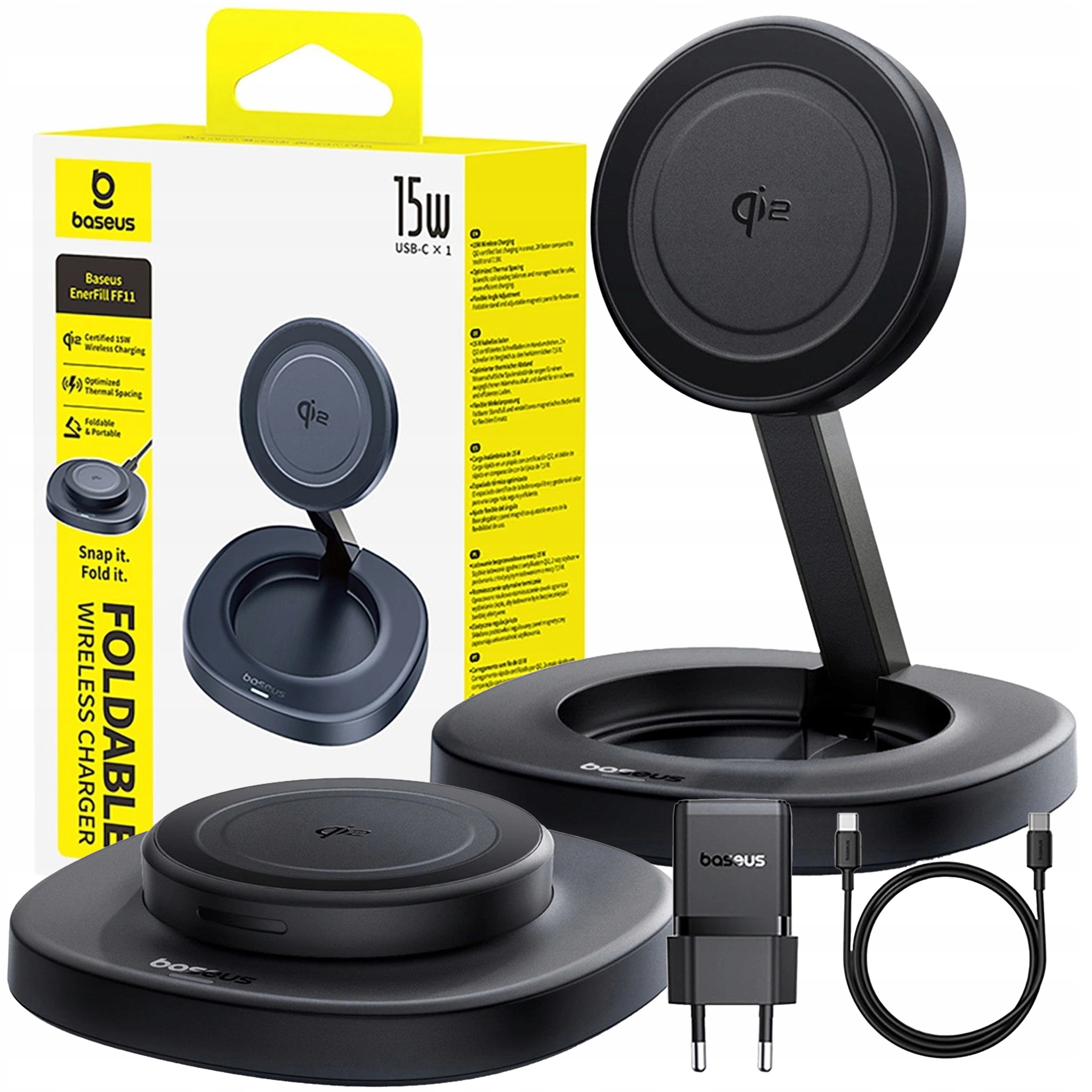 Baseus Szybka Ładowarka Indukcyjna Bezprzewodowa Składana 15W Z Zasilaczem