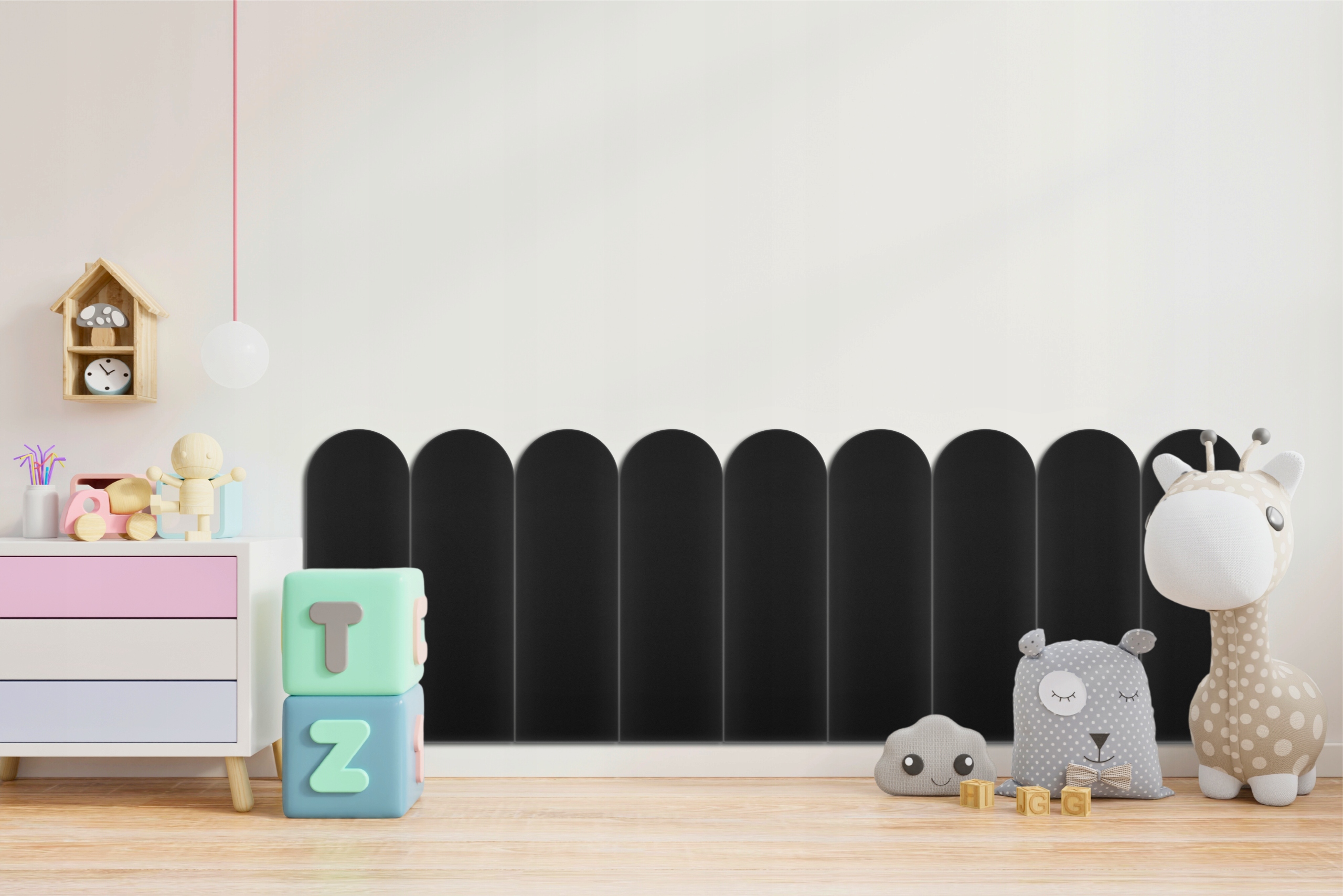 Panele Ścienne Tapicerowane 20x80 PŁOTEK CZARNY SKÓRA EKOLOGICZNA MIĘKKI Kolor obicia czarny