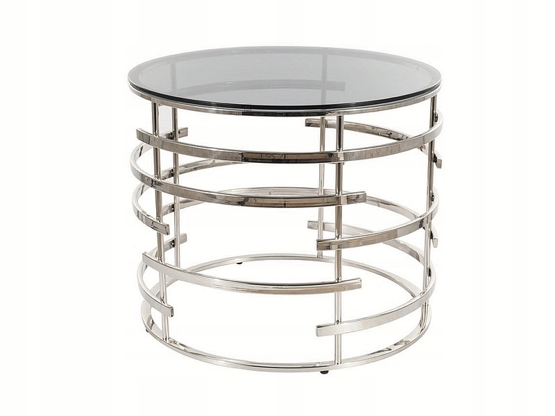 Lavica konferenčný stolík Livia, dymové/strieborné sklo, priemer 60 cm, Sig