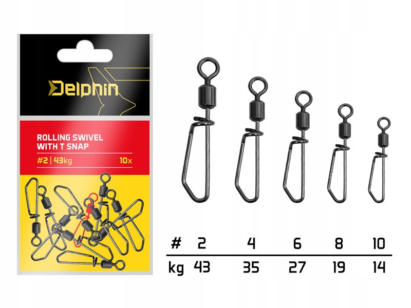 Krętlik obrotowy z agrafką T 10/14kg 10szt. Delphin