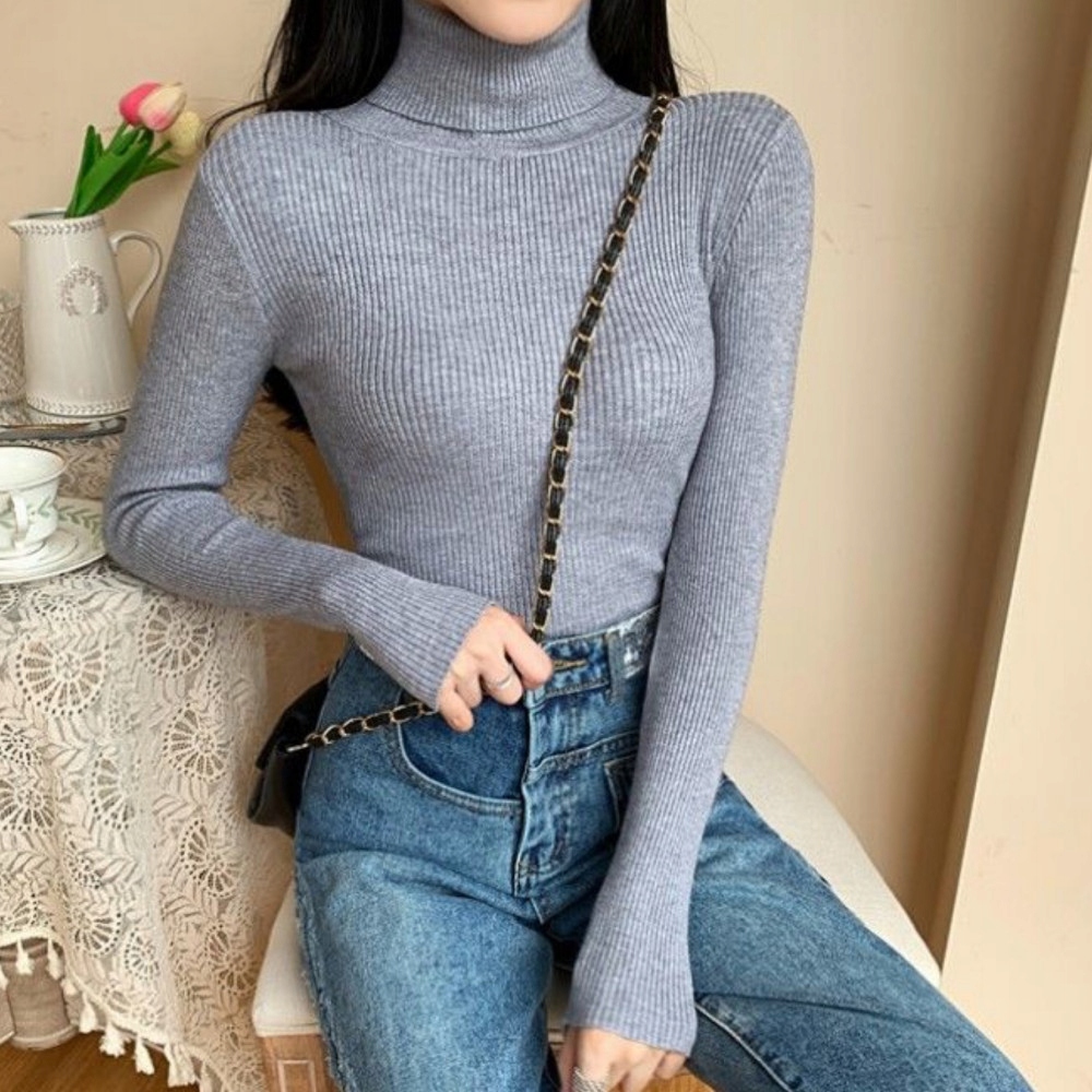 DAMSKI GOLF DOPASOWANY SWETER DŁUGI RĘKAW KOLORY Rękaw długi rękaw