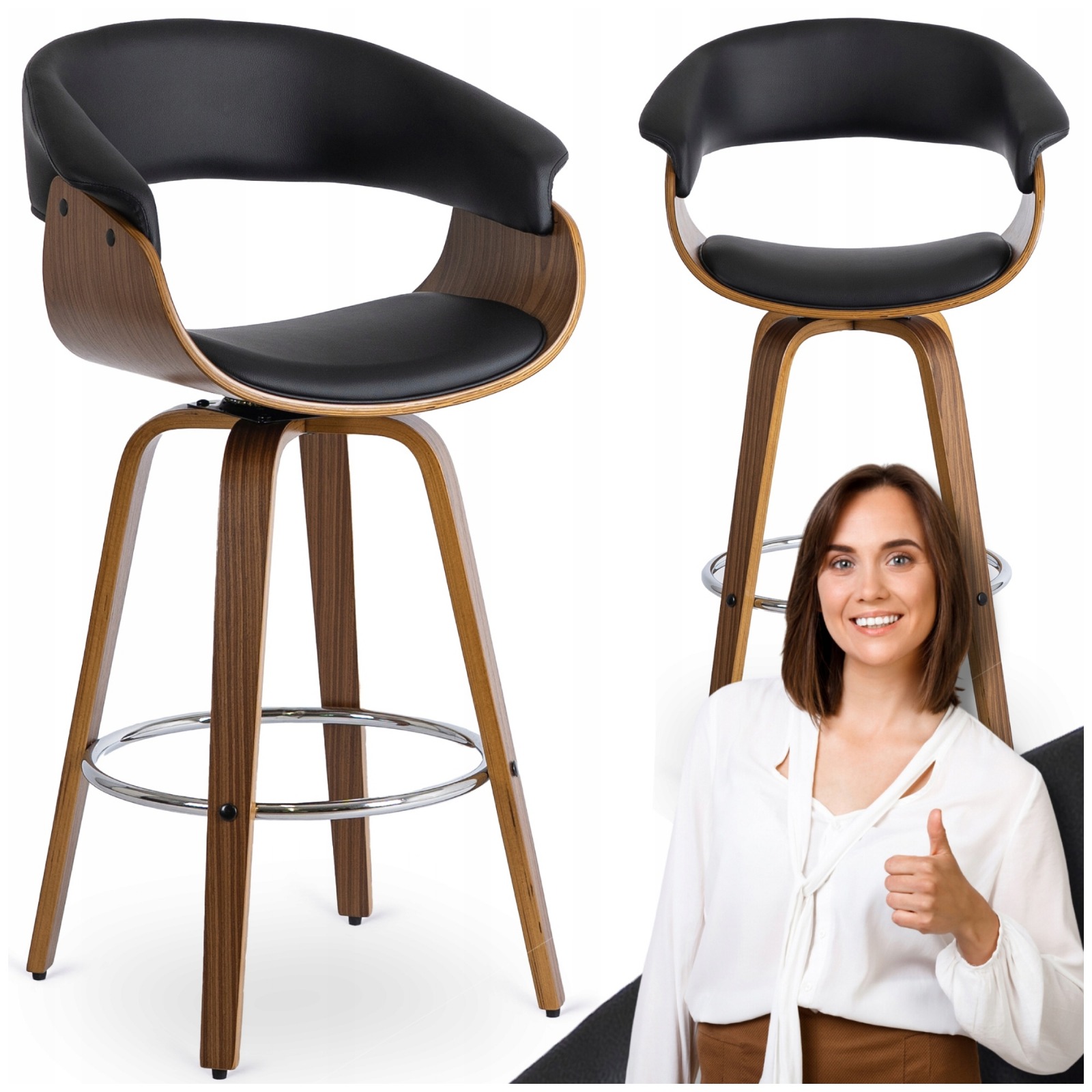 Barová Židle Otočné barové křeslo Sedák z ekokůže Loft Ořech Jersey