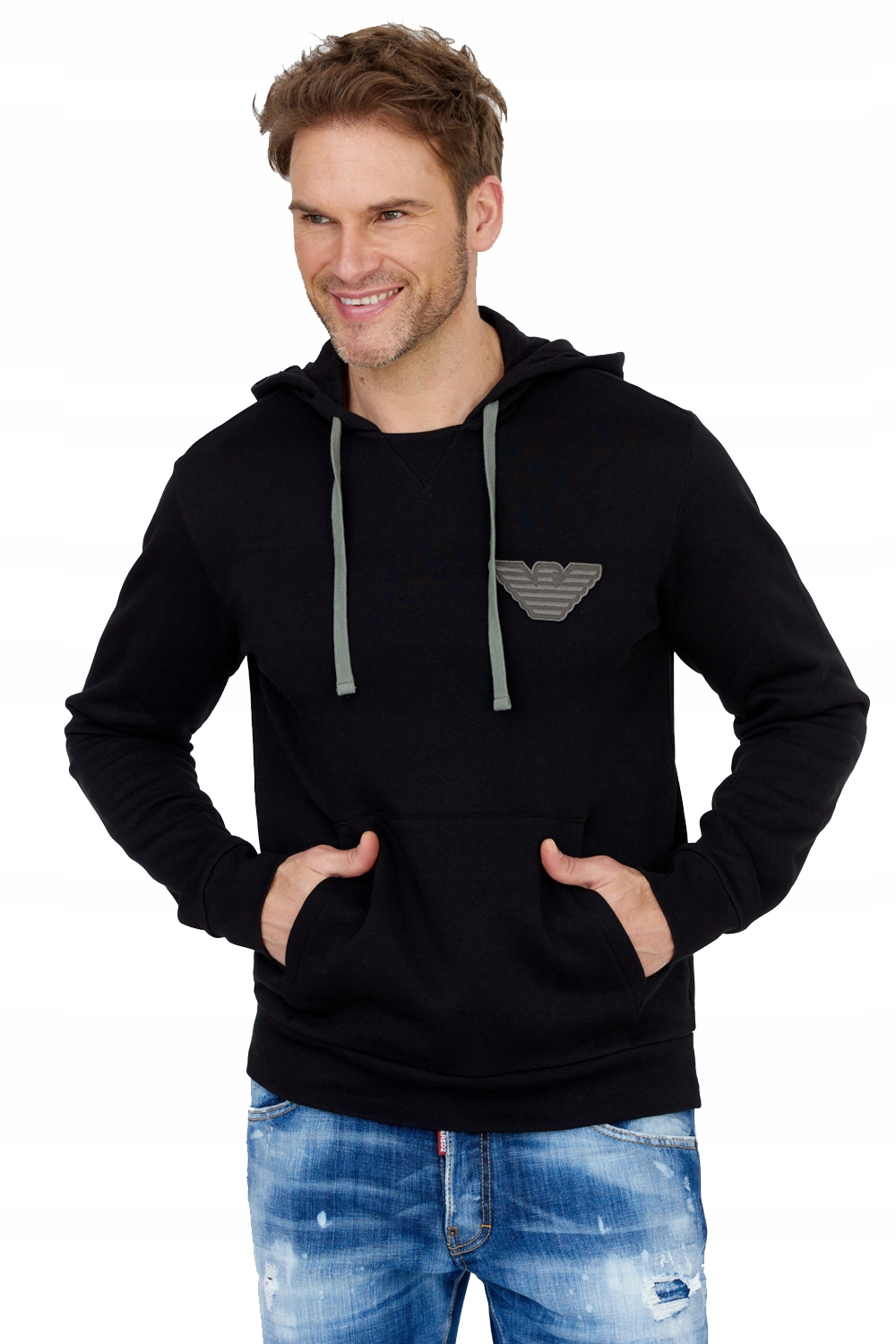 Emporio Armani Černá pánská mikina s šedým logem XL