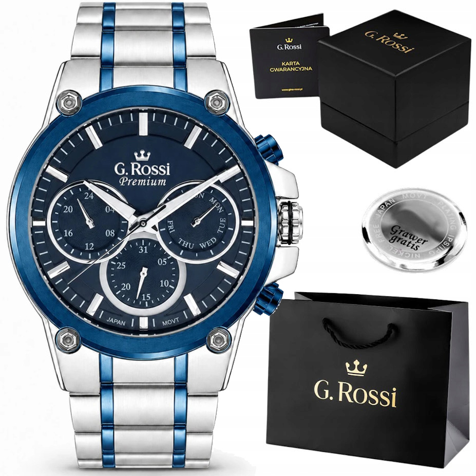 Pánské hodinky G. Rossi Barito Premium ocelové multi-datumovka Gravírování