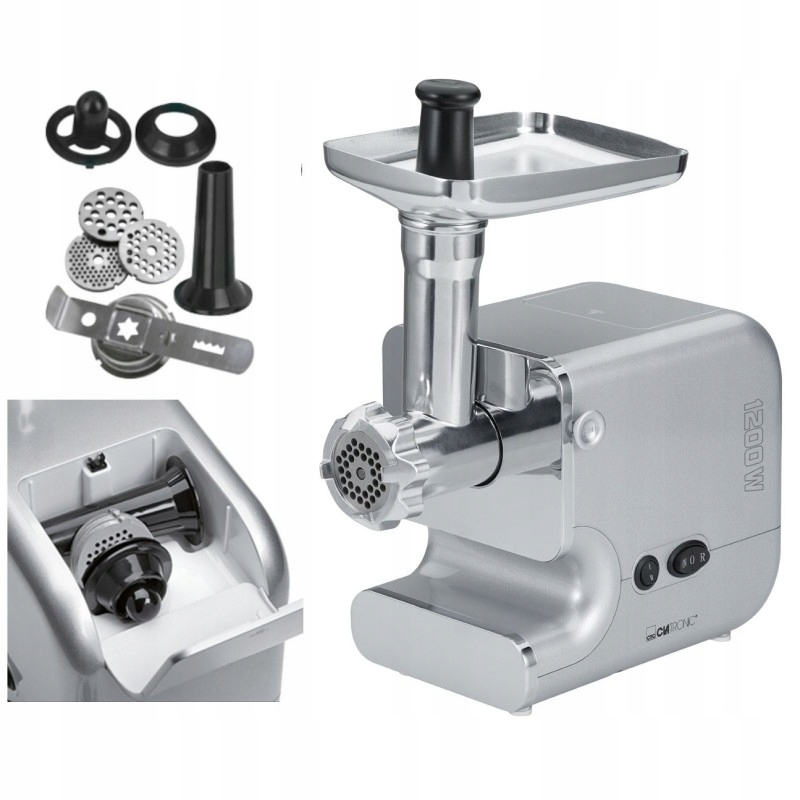 NIEMIECKA ELEKTRYCZNA MASZYNKA MIELENIA MIĘSA METALOWA NASADKA DO KIEŁBAS Moc 1200 W