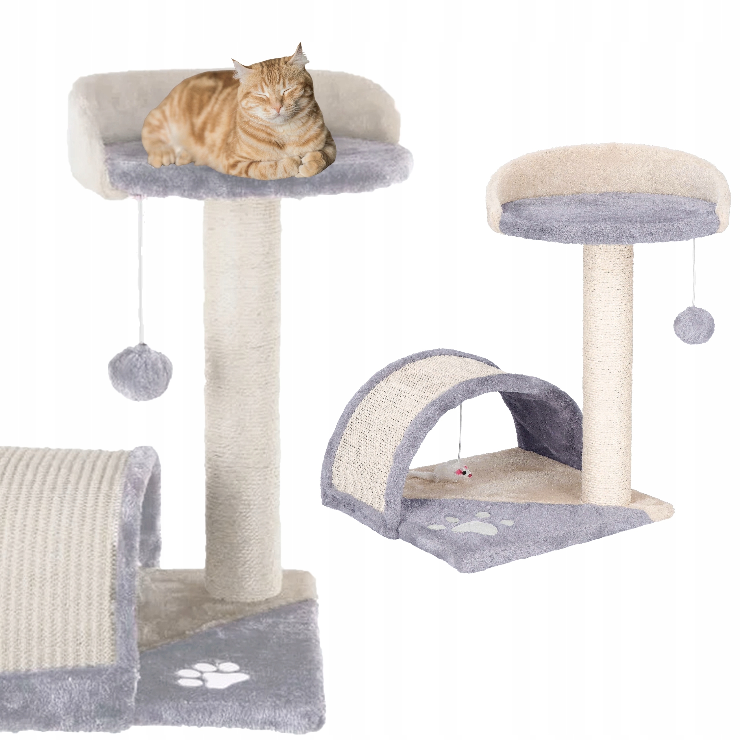 Levně Škrabadlo pro kočky Gaczoo s podstavcem a hračkou, světle šedé, 35 x 35 x 42 cm