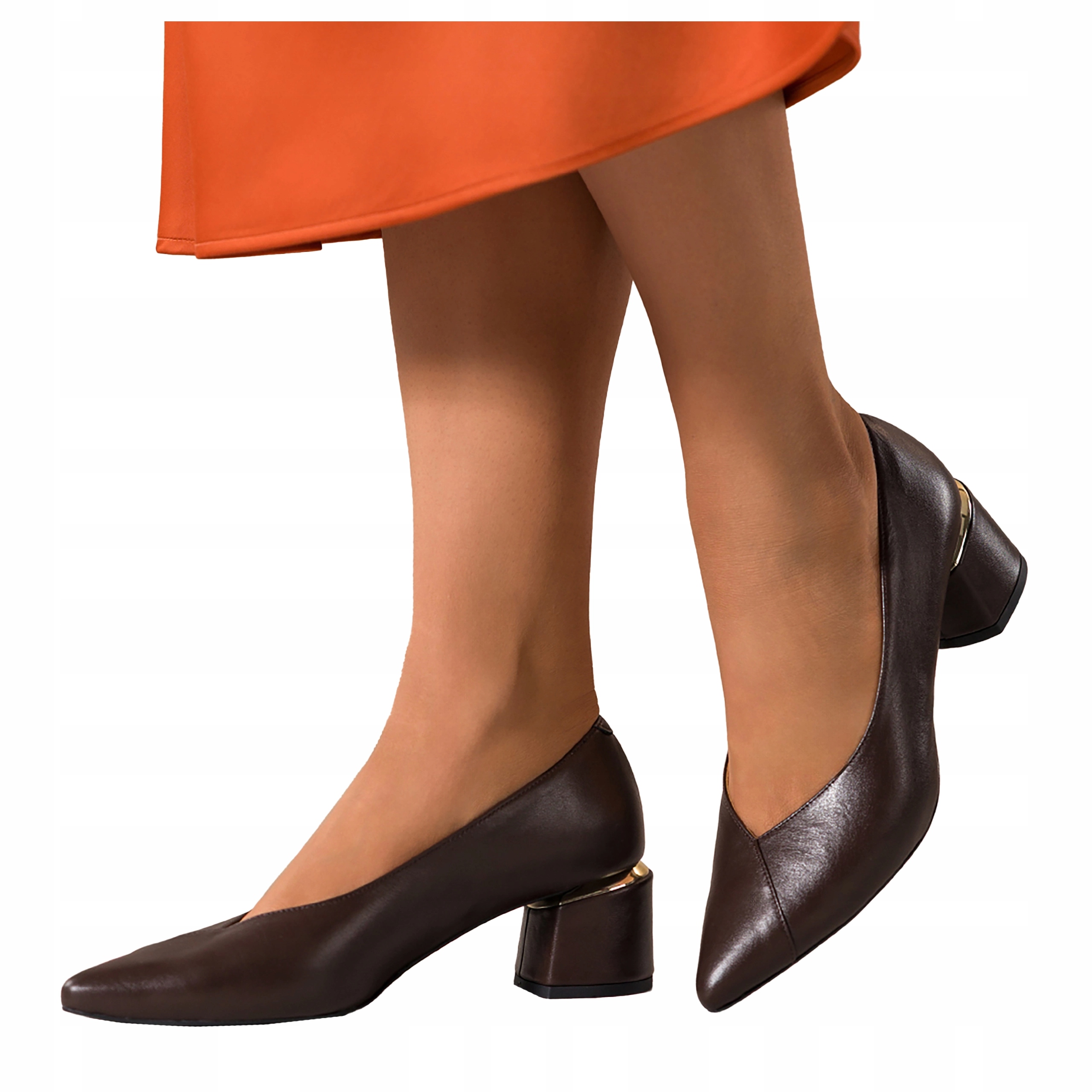 Čokoládové lodičky Dámské Kožené Široký ozdobný podpatek Pohodlné vel. 37