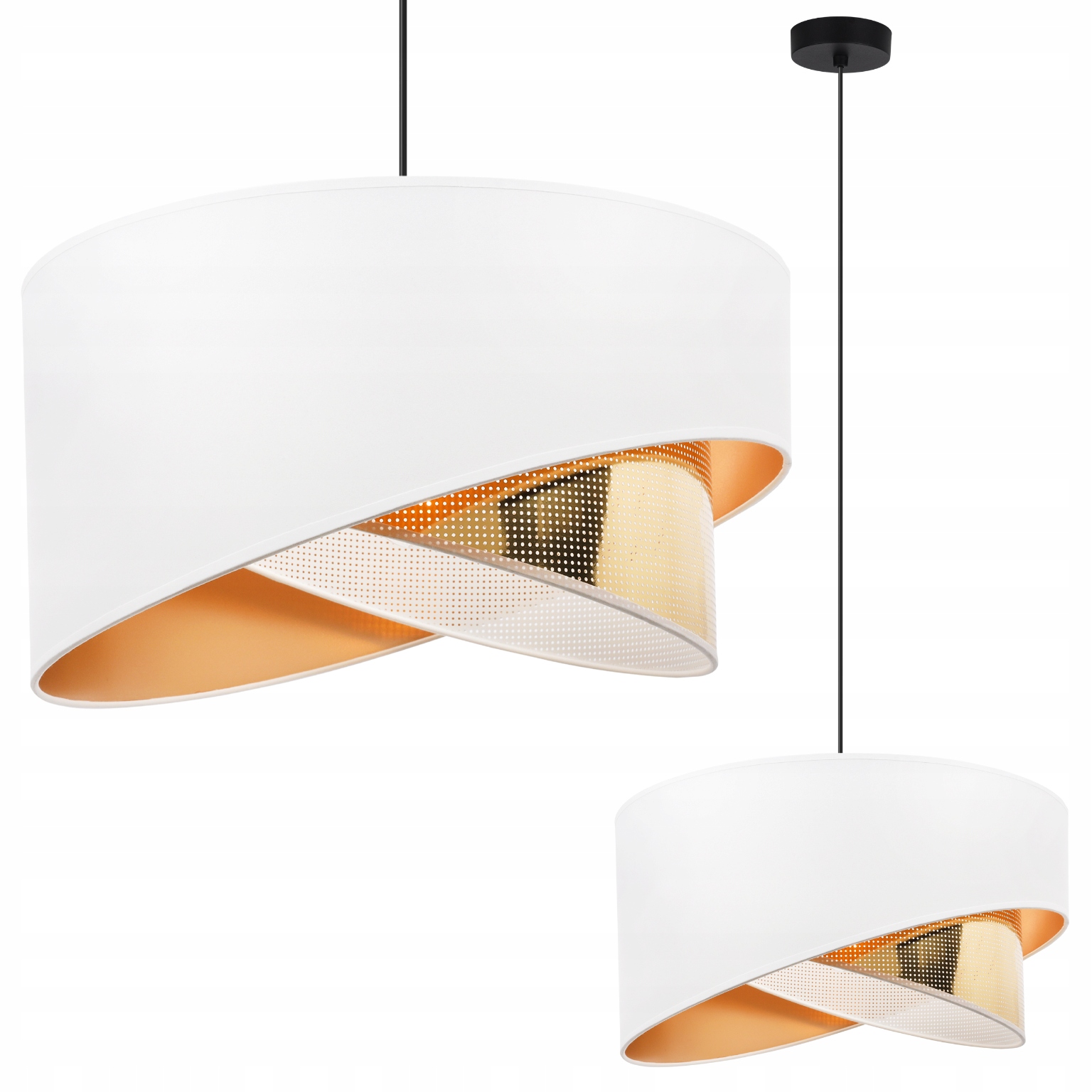 Závěsná Stropní Lampa Lustr S Bílým Glamour Stínidlem, Zlatý Střed, Šikmá