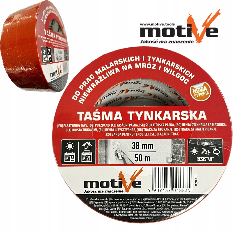 

Taśma tynkarska pomarańczowa 38mm/50m Motive
