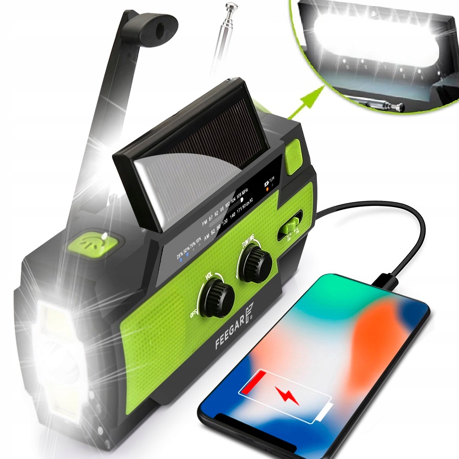 Feegar Oze Fm rádio Prenosné solárne 4000 mAh Sos