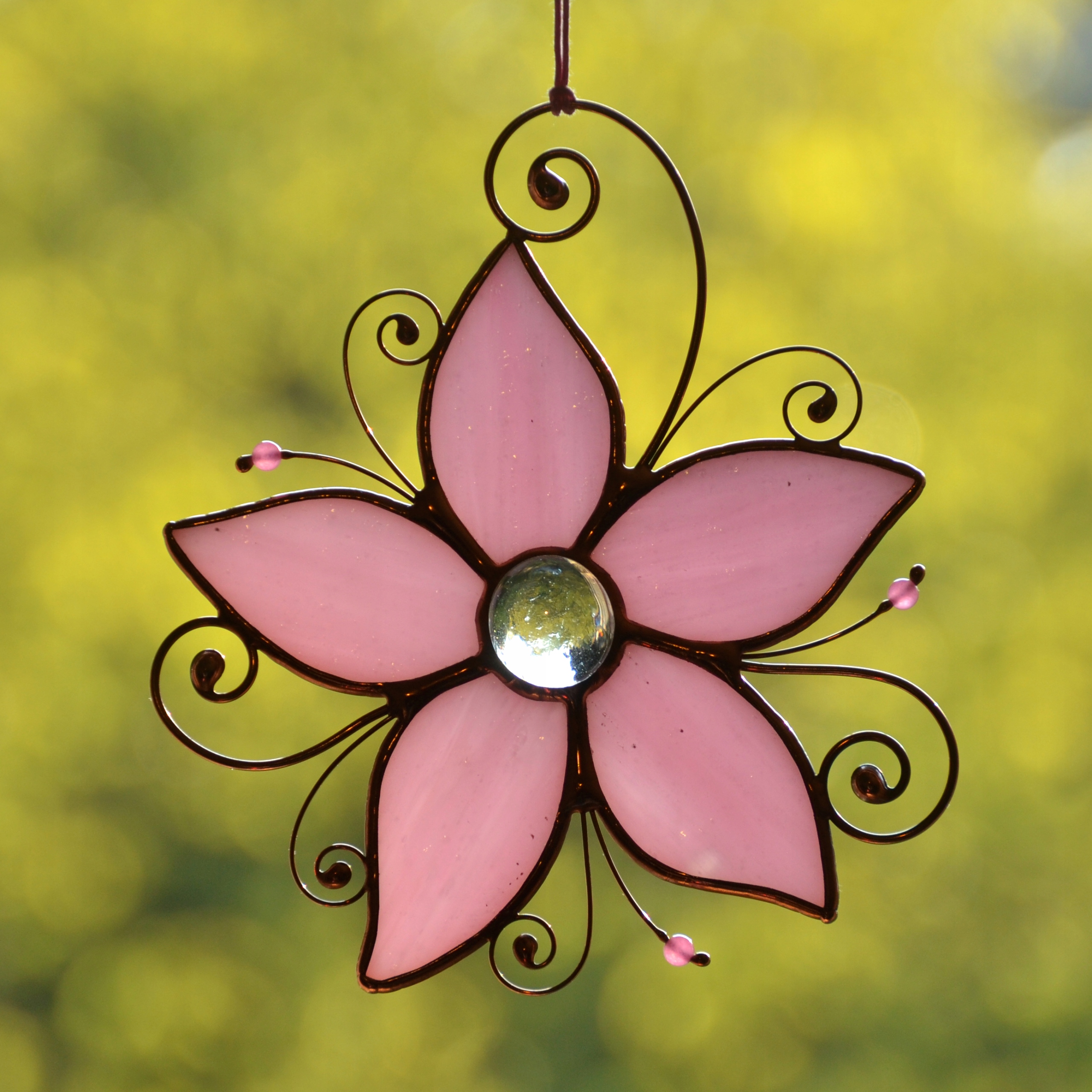 Růžová květina Vitrážový přívěsek Tiffany Dekorace na okno