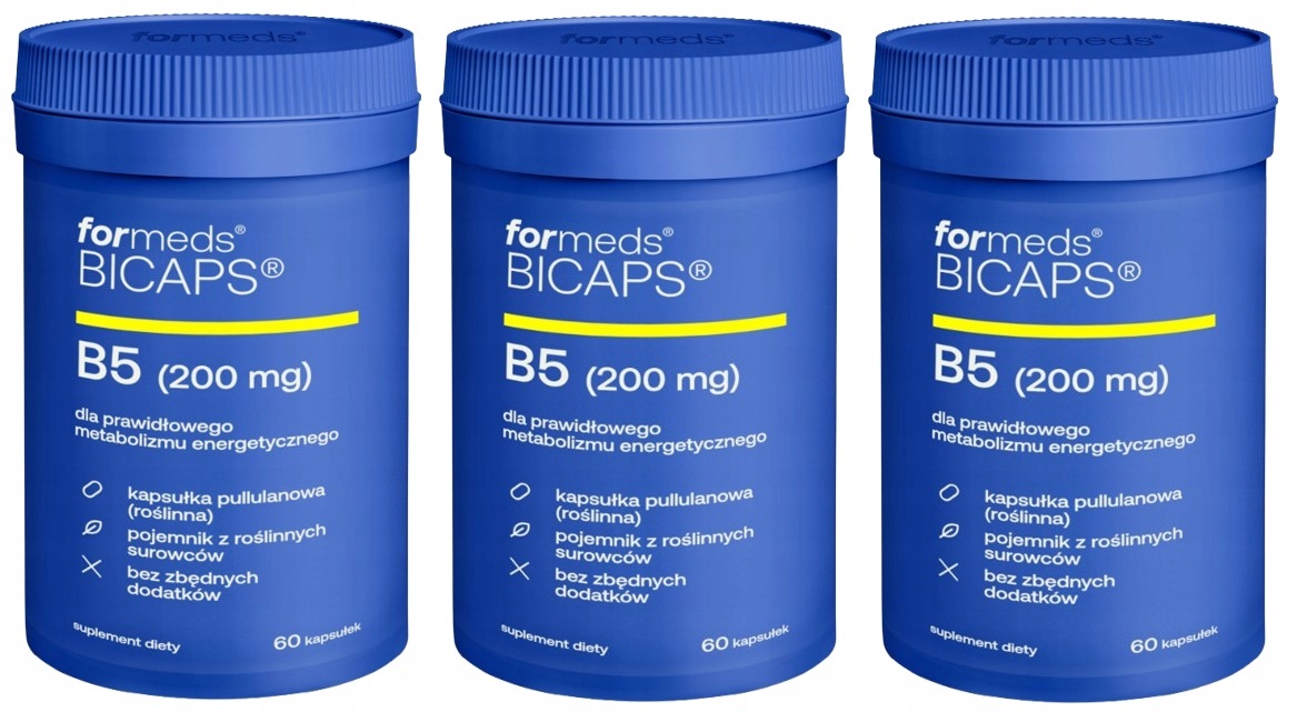 3 x Bicaps B5 200mg Kwas Pantotenowy Sprawność Umysłowa Zmęczenie ForMeds