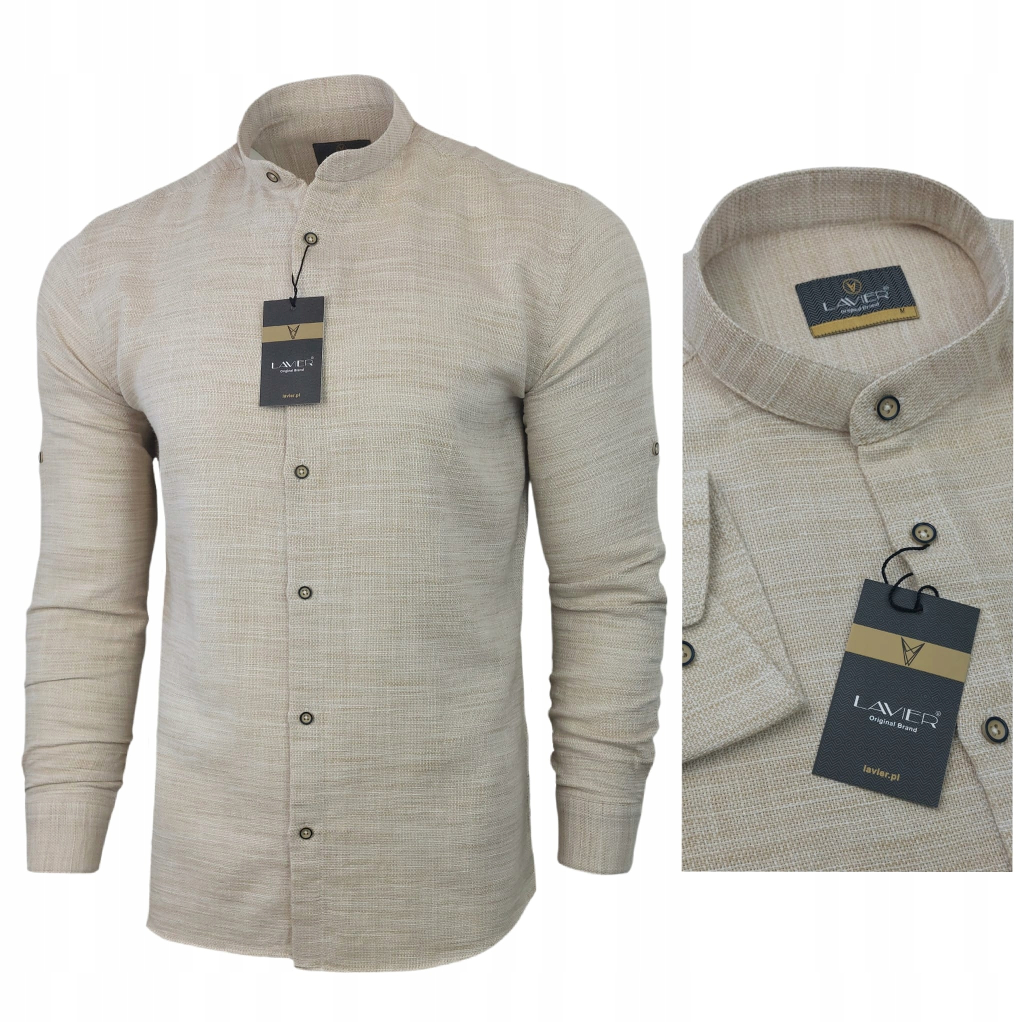 Pánská košile se stojáčkem Lavier 100% Bavlna vzdušná Slim Beige r L