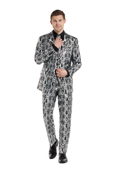 Kostým Pánský Stříbrný Hadí Kůže Opposuits Deluxe Slim Fit 50