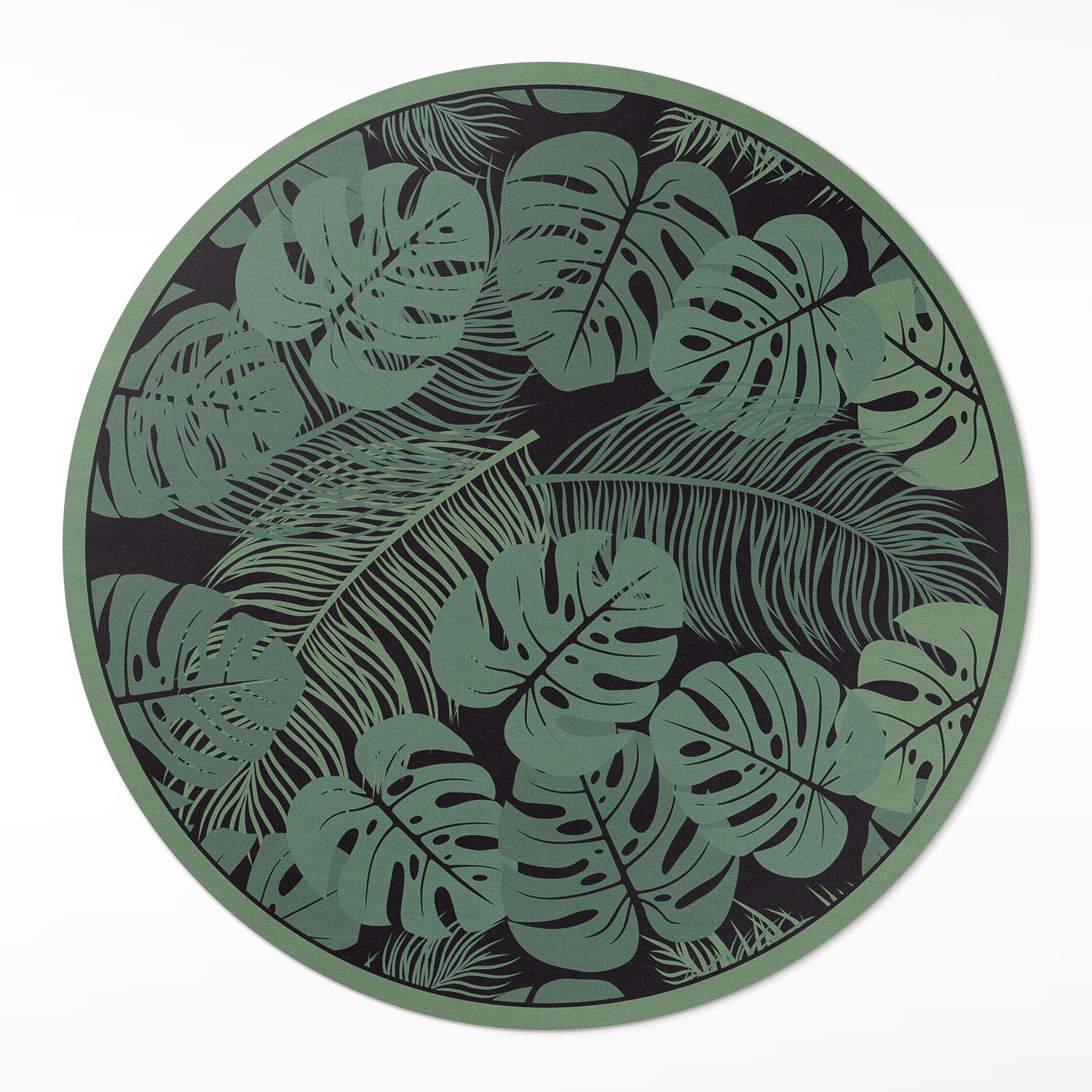 Okrúhly Pvc vinylový koberec fi 1 m Ilustrácia tropických rastlín monstera