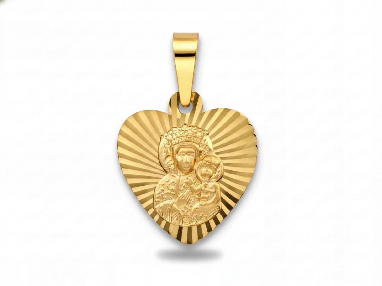 Zlatý medailonek 585 zářivé Srdce s Pannou Marií Čenstochovskou 0.72 g