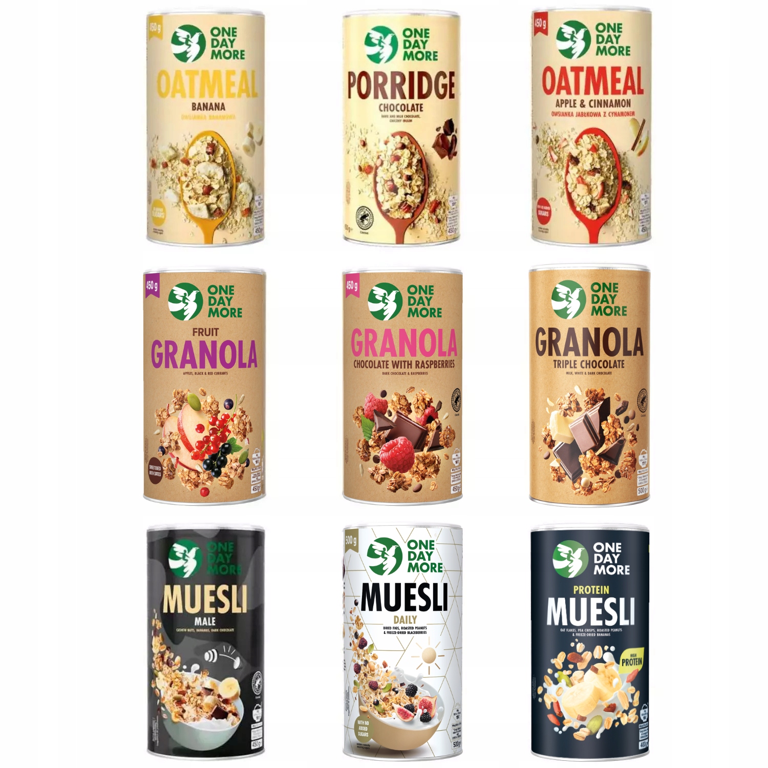 Zestaw 9x Musli Granola Owsianka Zdrowe Śniadanie Mix Smaków XL OneDayMore